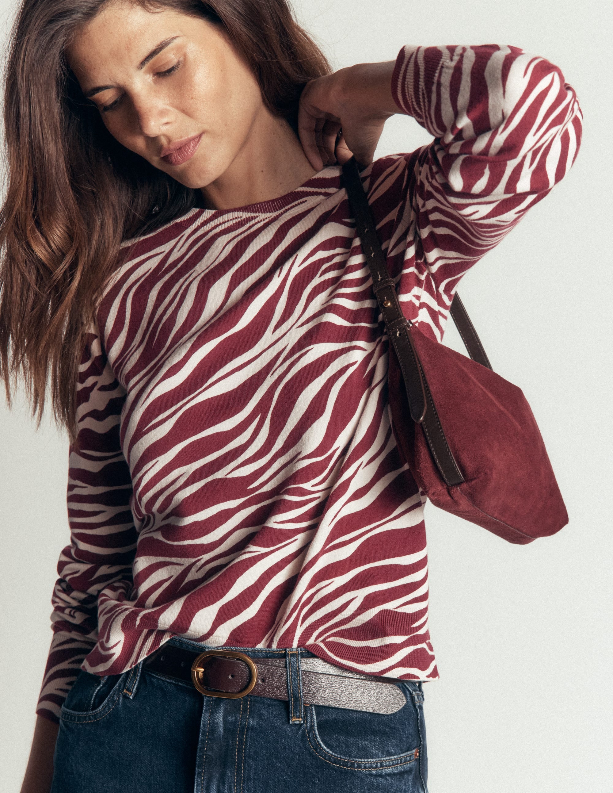 Camilla Cotton Crew Sweater-Chestnut, Zebra Swirl - Image 4