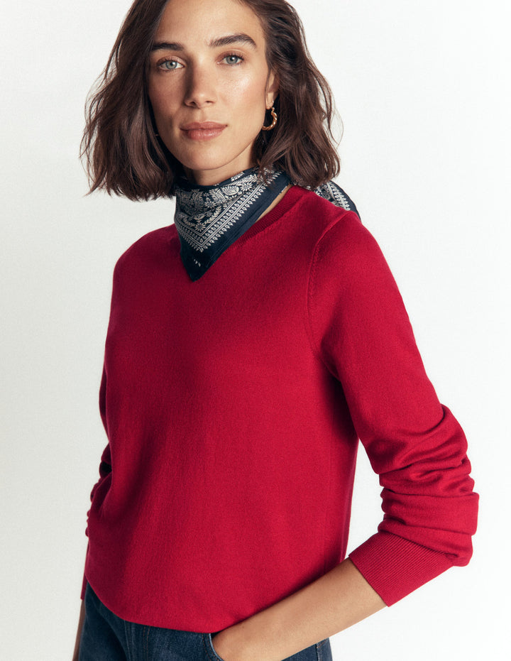 Camilla Cotton Crew Sweater-Crimson Red