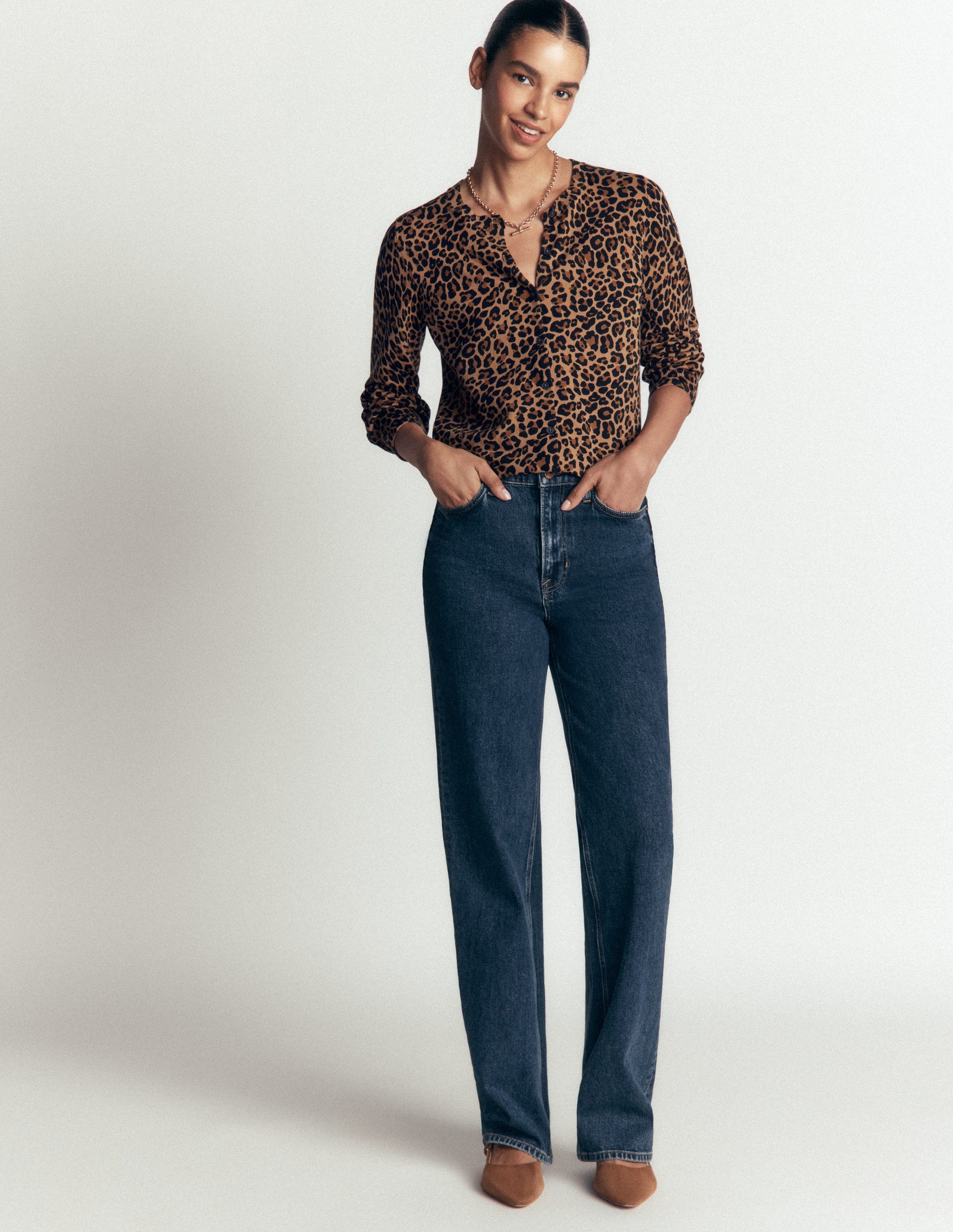 Camilla Cotton Crew Cardigan-Camel, Animal Fields-3