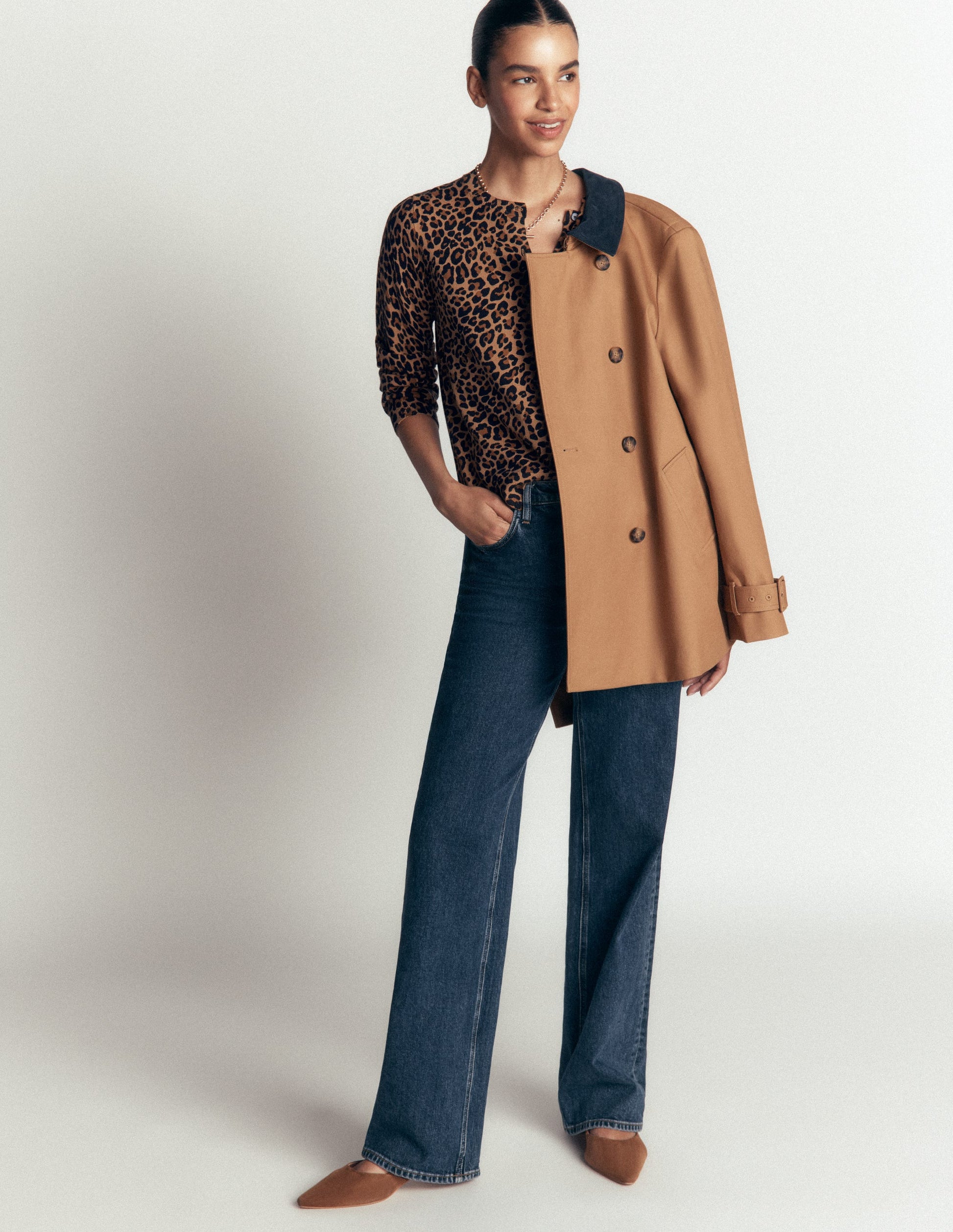 Camilla Cotton Crew Cardigan-Camel, Animal Fields-4