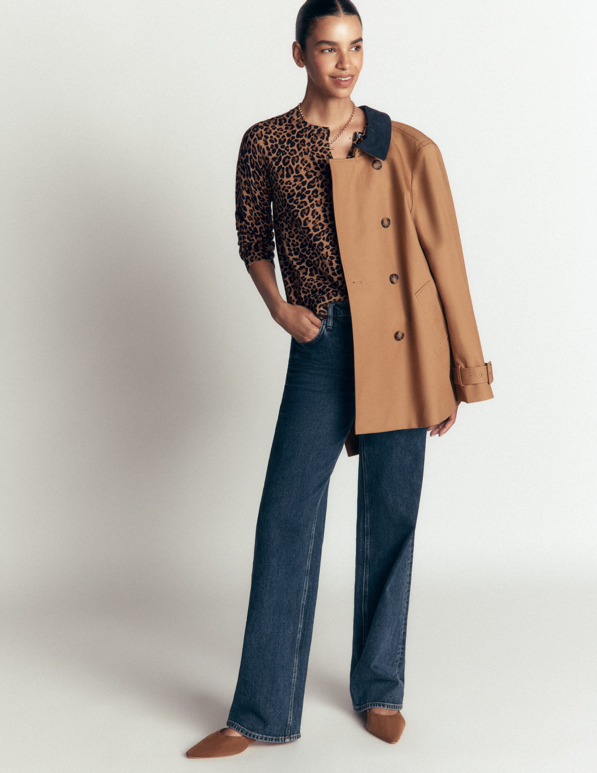 Camilla Cotton Crew Cardigan-Camel, Animal Fields - Image 4