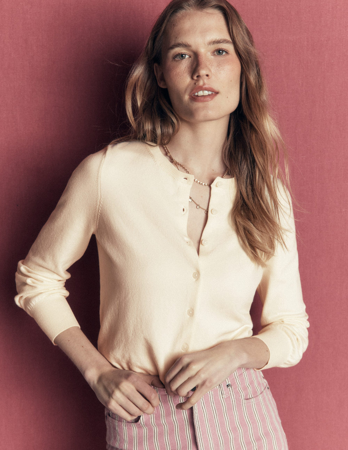 Camilla Cotton Crew Cardigan-Ivory - Image 1
