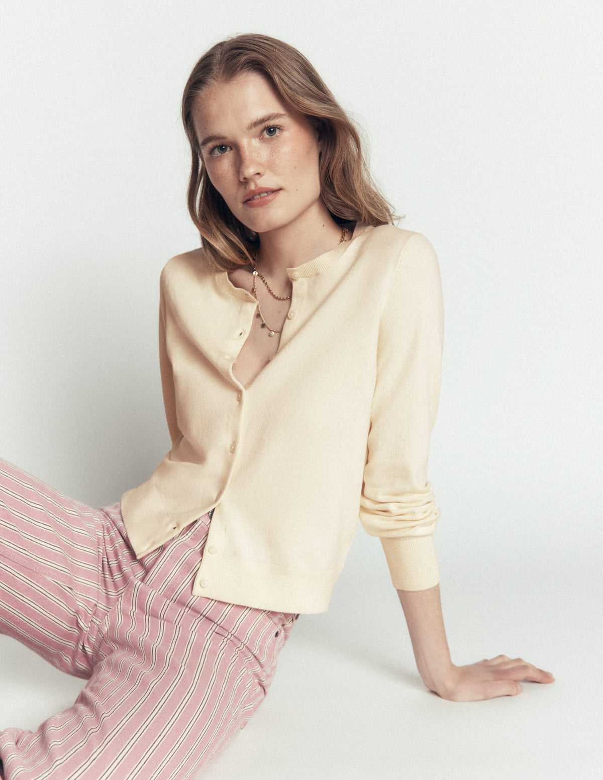 Camilla Cotton Crew Cardigan-Ivory - Image 5
