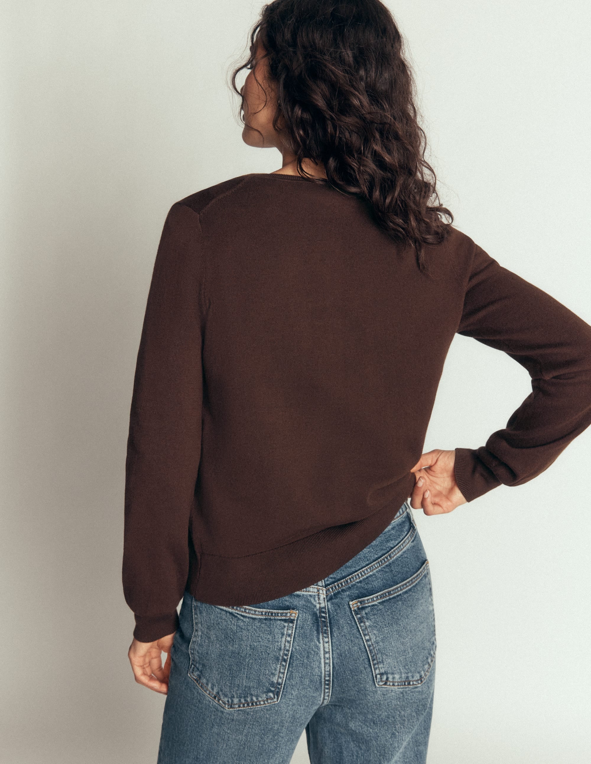 Camilla Cotton Crew Cardigan-Bitter Chocolate - Image 3