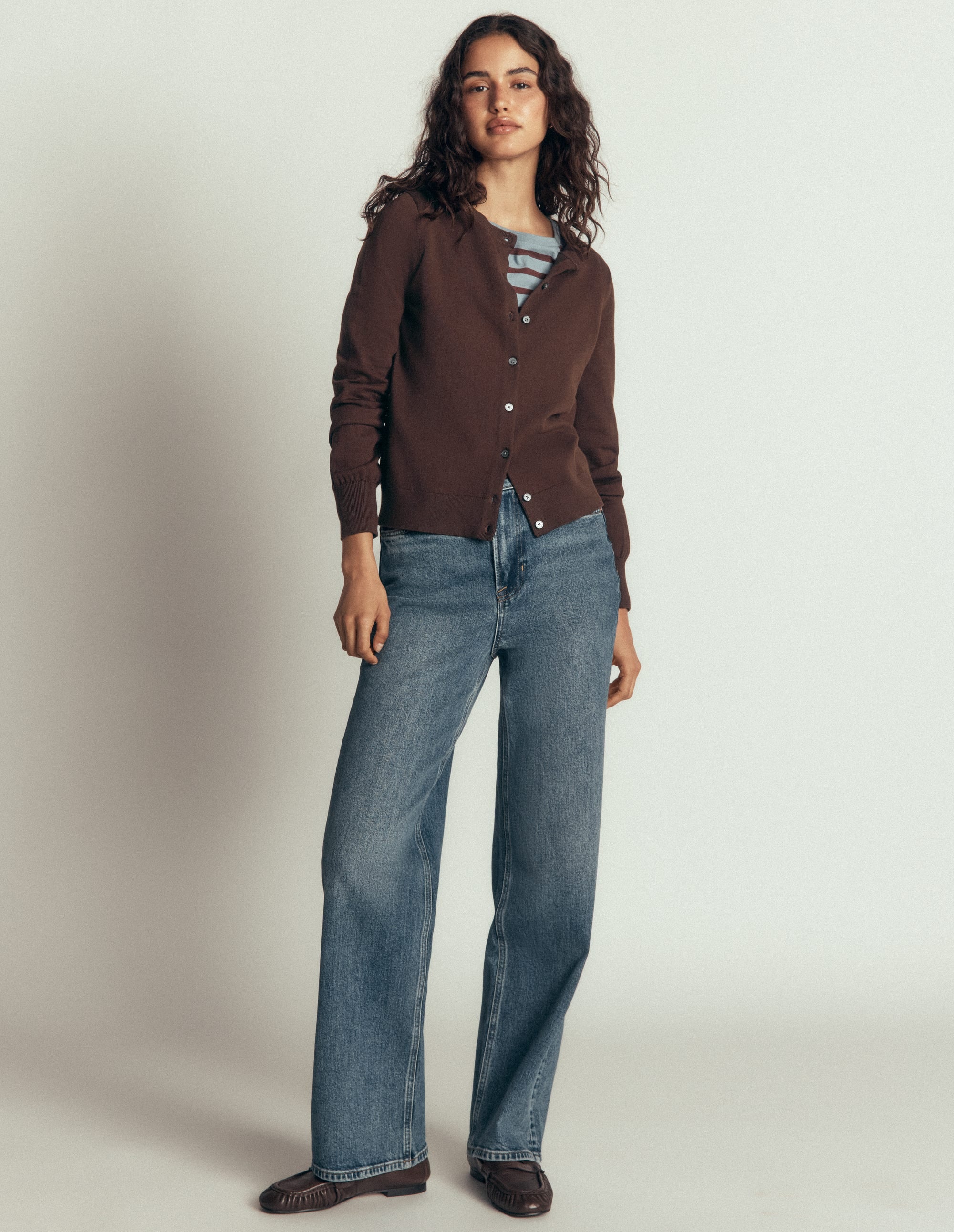 Camilla Cotton Crew Cardigan-Bitter Chocolate - Image 4
