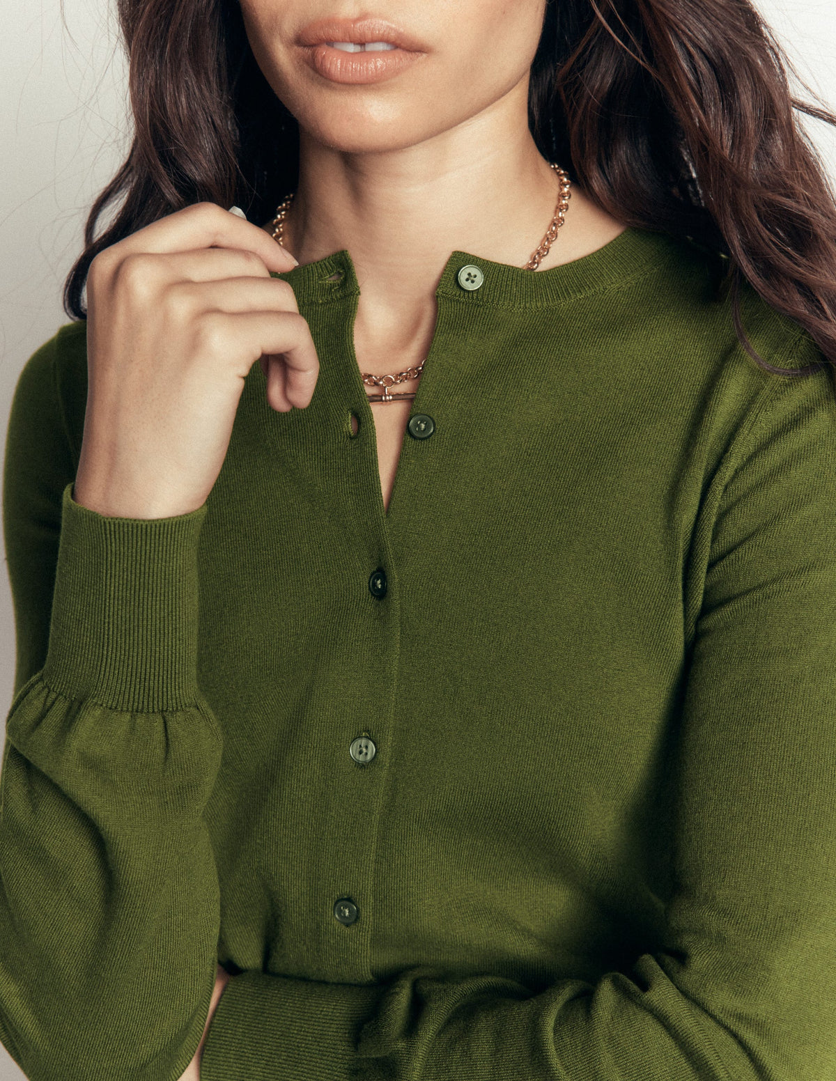 Camilla Cotton Crew Cardigan-Forest Green - Image 2