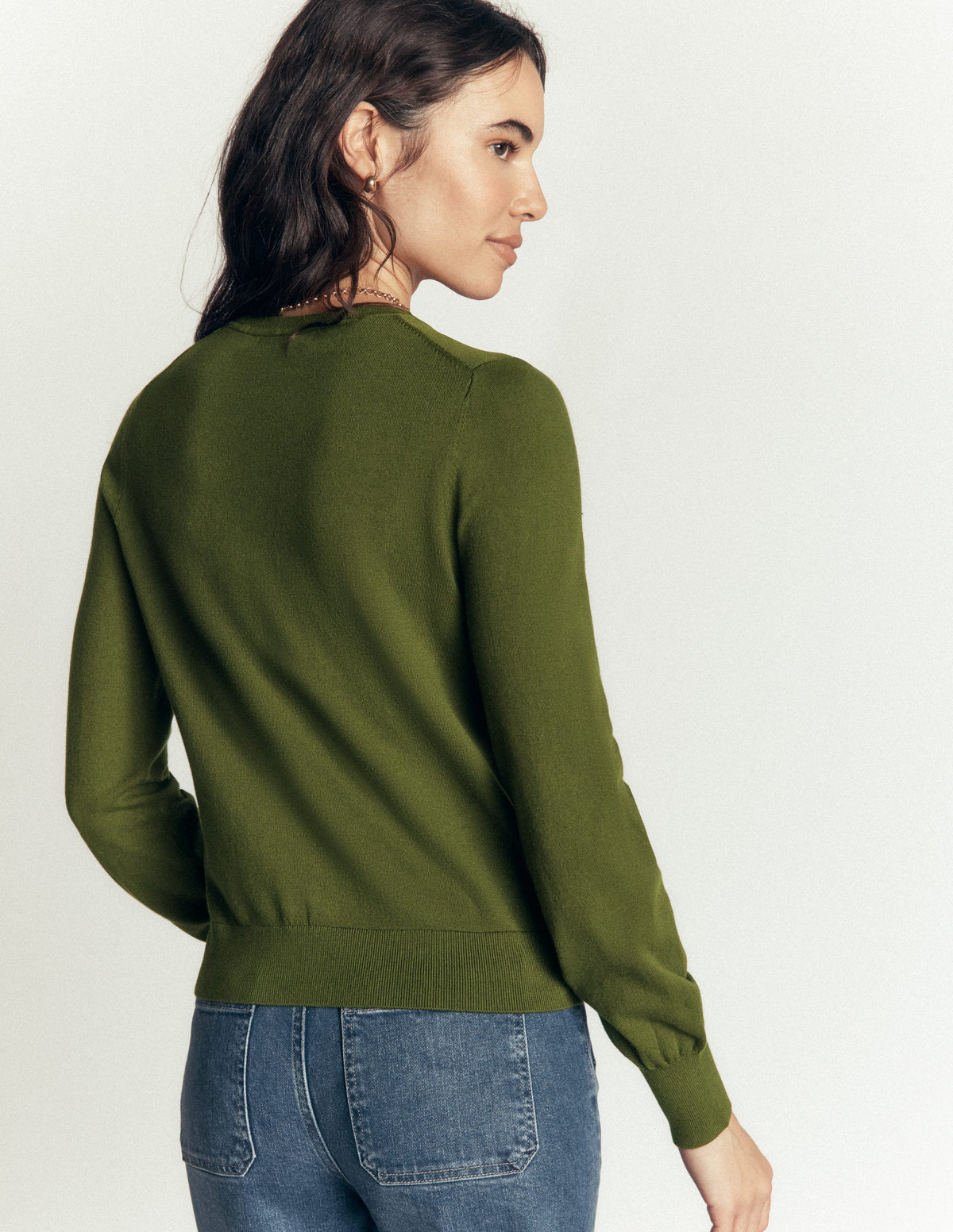 Camilla Cotton Crew Cardigan-Forest Green-3