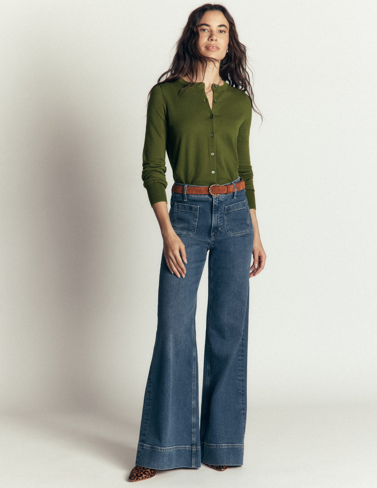 Camilla Cotton Crew Cardigan-Forest Green - Image 4