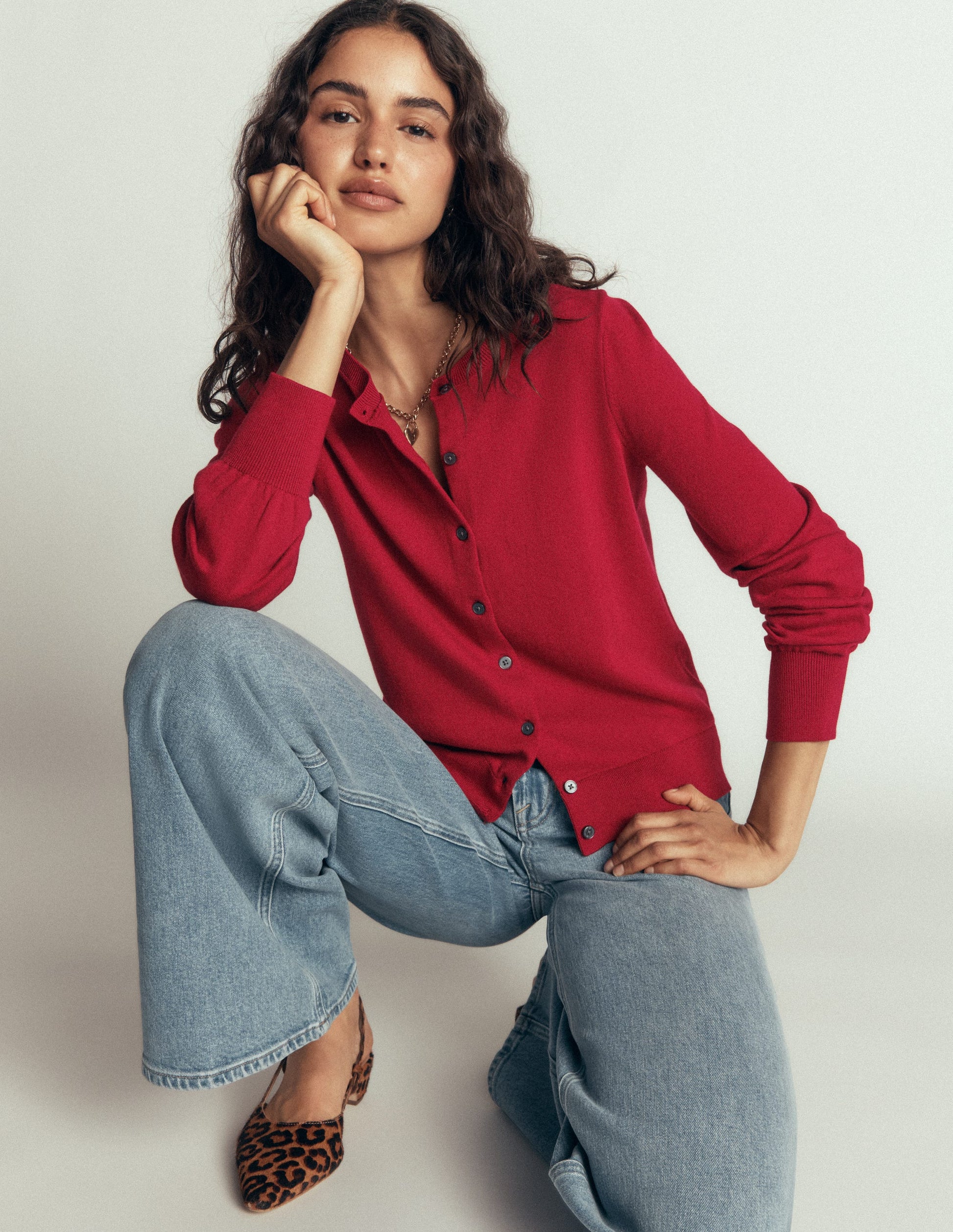 Camilla Cotton Crew Cardigan-Crimson Red-1