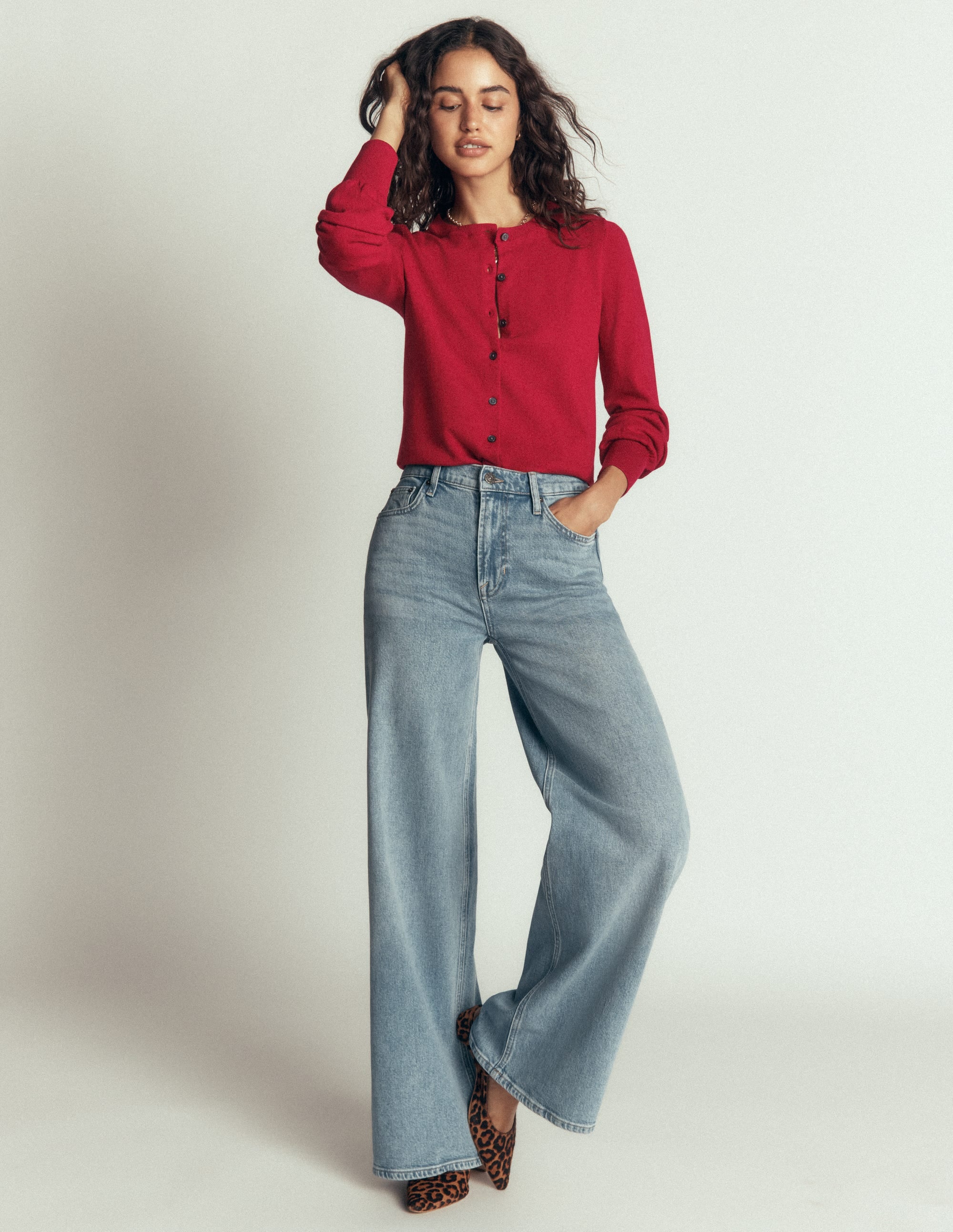 Camilla Cotton Crew Cardigan-Crimson Red - Image 2
