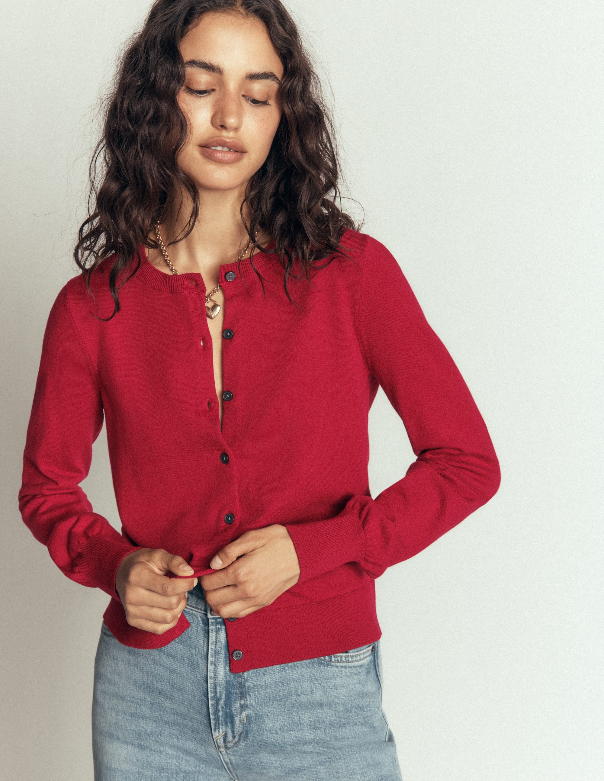 Camilla Cotton Crew Cardigan-Crimson Red - Image 3