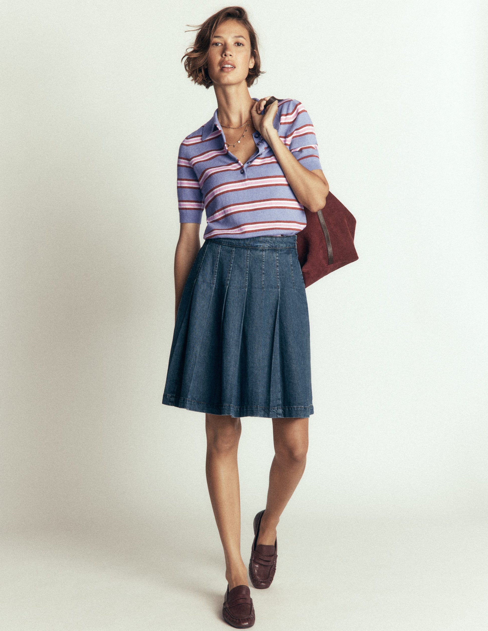Collared Knitted T-shirt-Blue Aura, Stripe-6