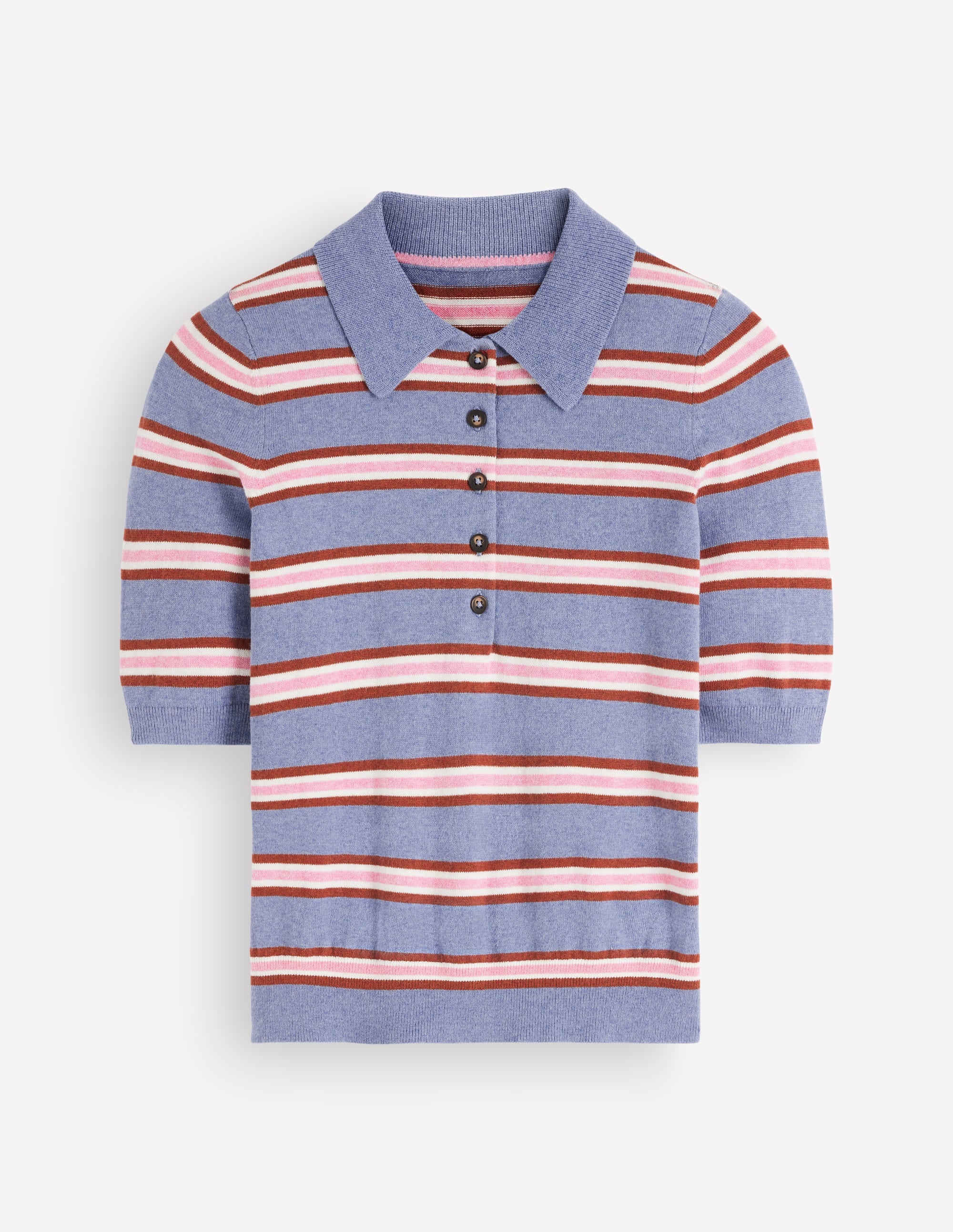 Collared Knitted T-shirt-Blue Aura, Stripe - Image 7