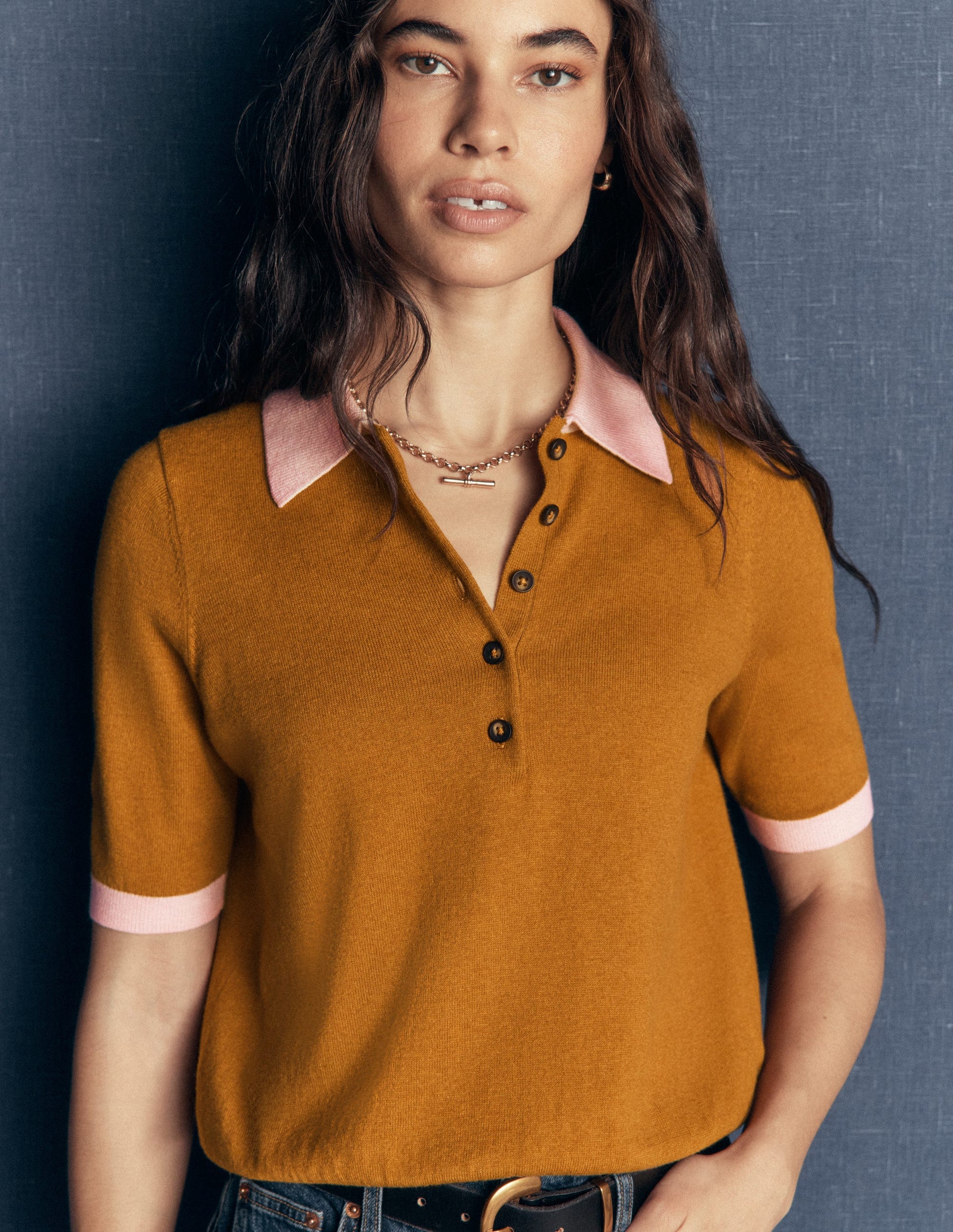 Collared Knitted T-shirt-Toffee Brown-4