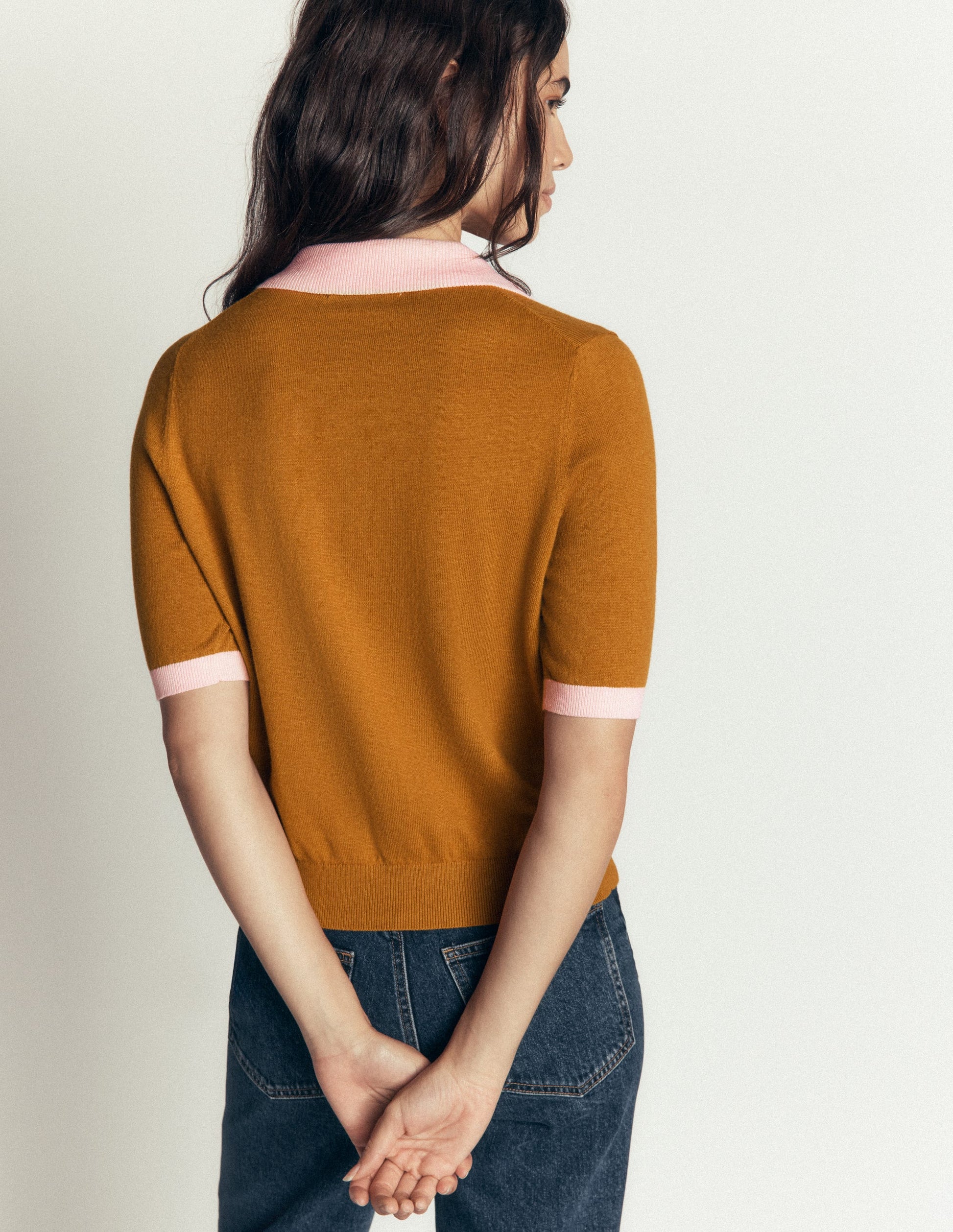 Collared Knitted T-shirt-Toffee Brown-3