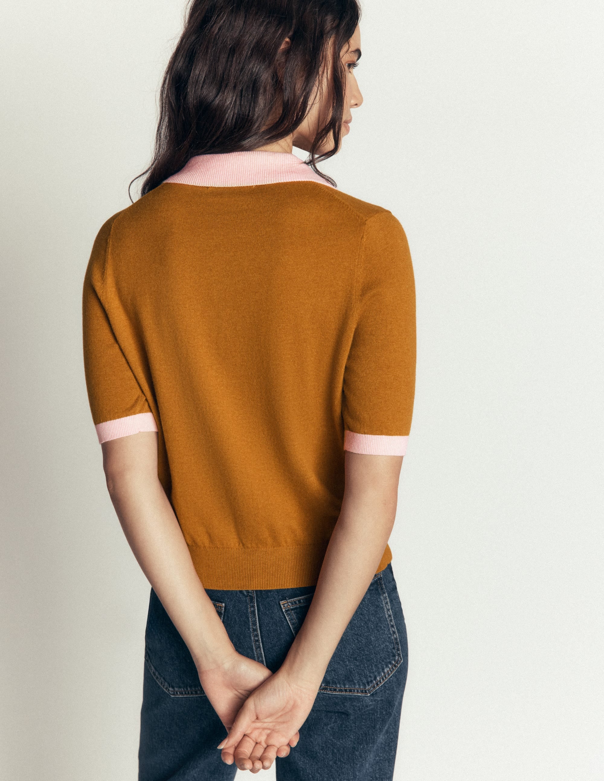 Collared Knitted T-shirt-Toffee Brown - Image 3