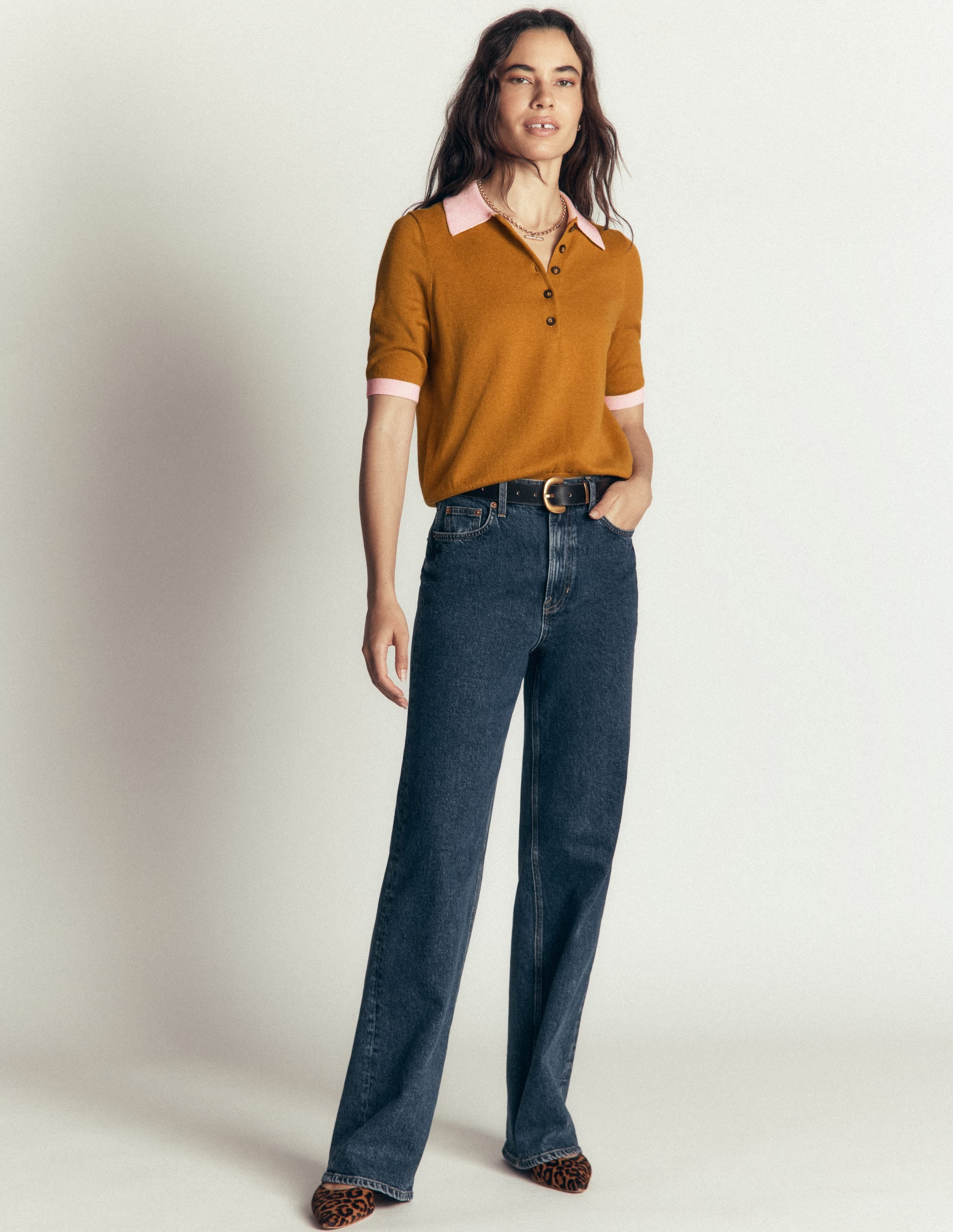 Collared Knitted T-shirt-Toffee Brown - Image 2