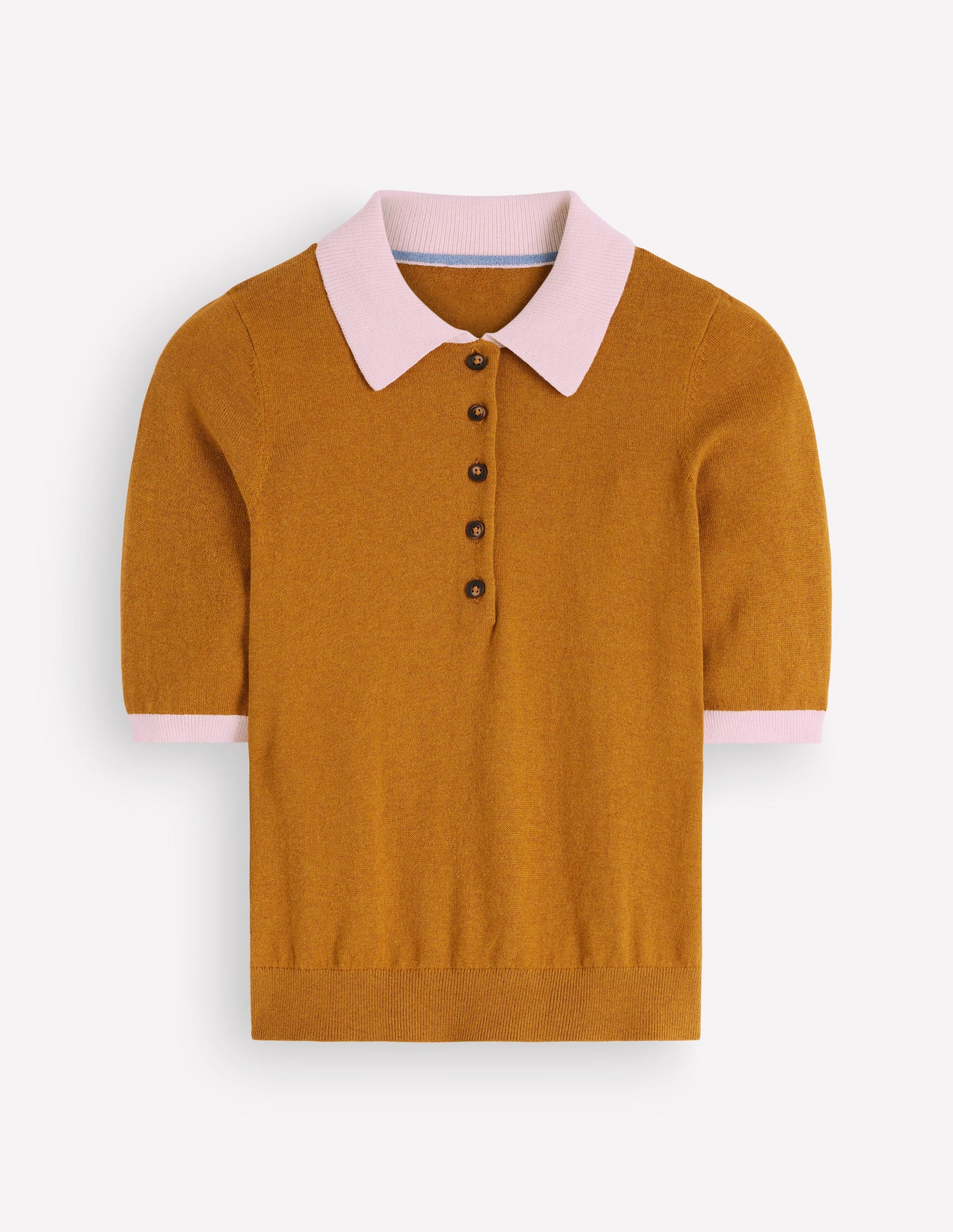 Collared Knitted T-shirt-Toffee Brown-5