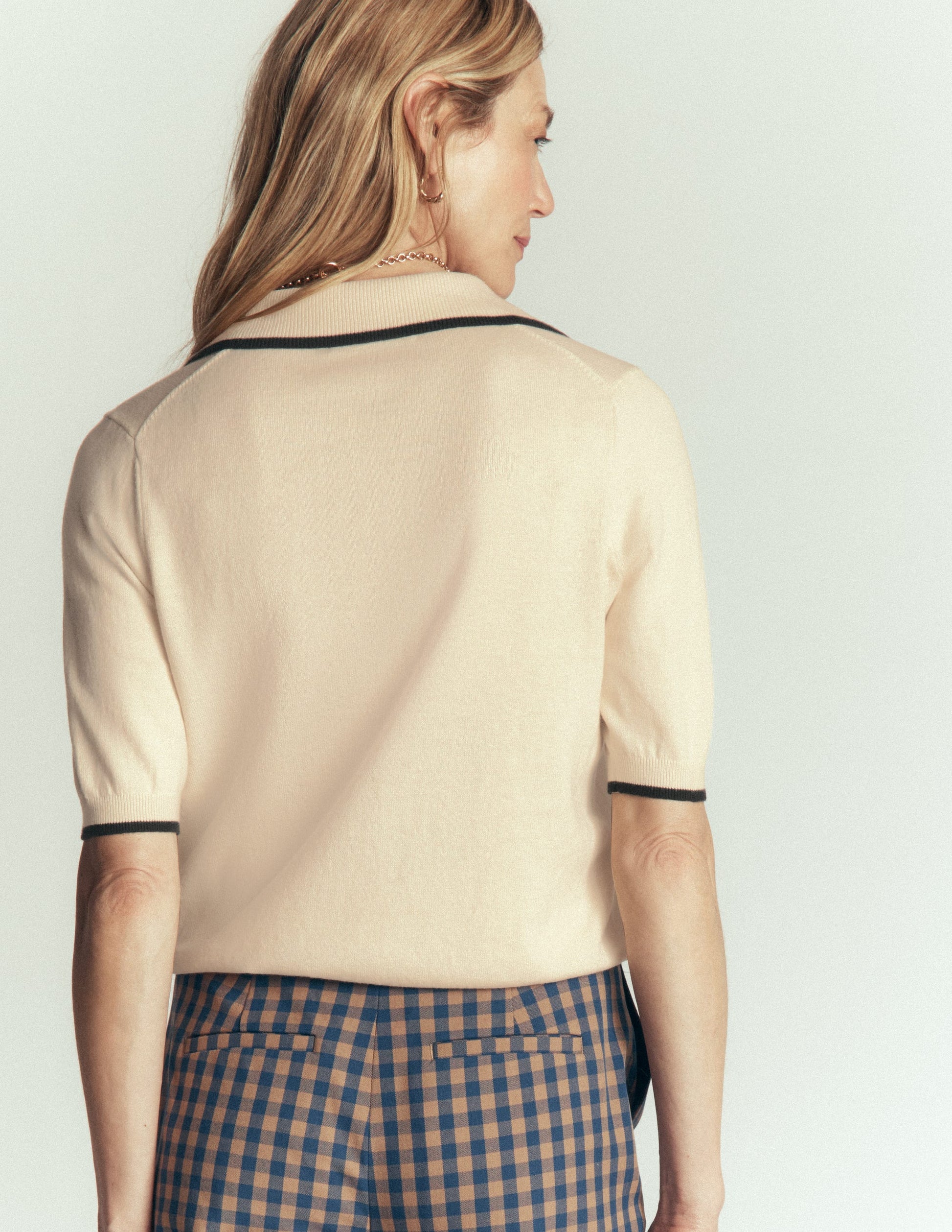 Collared Knitted T-shirt-Ivory, Navy-3