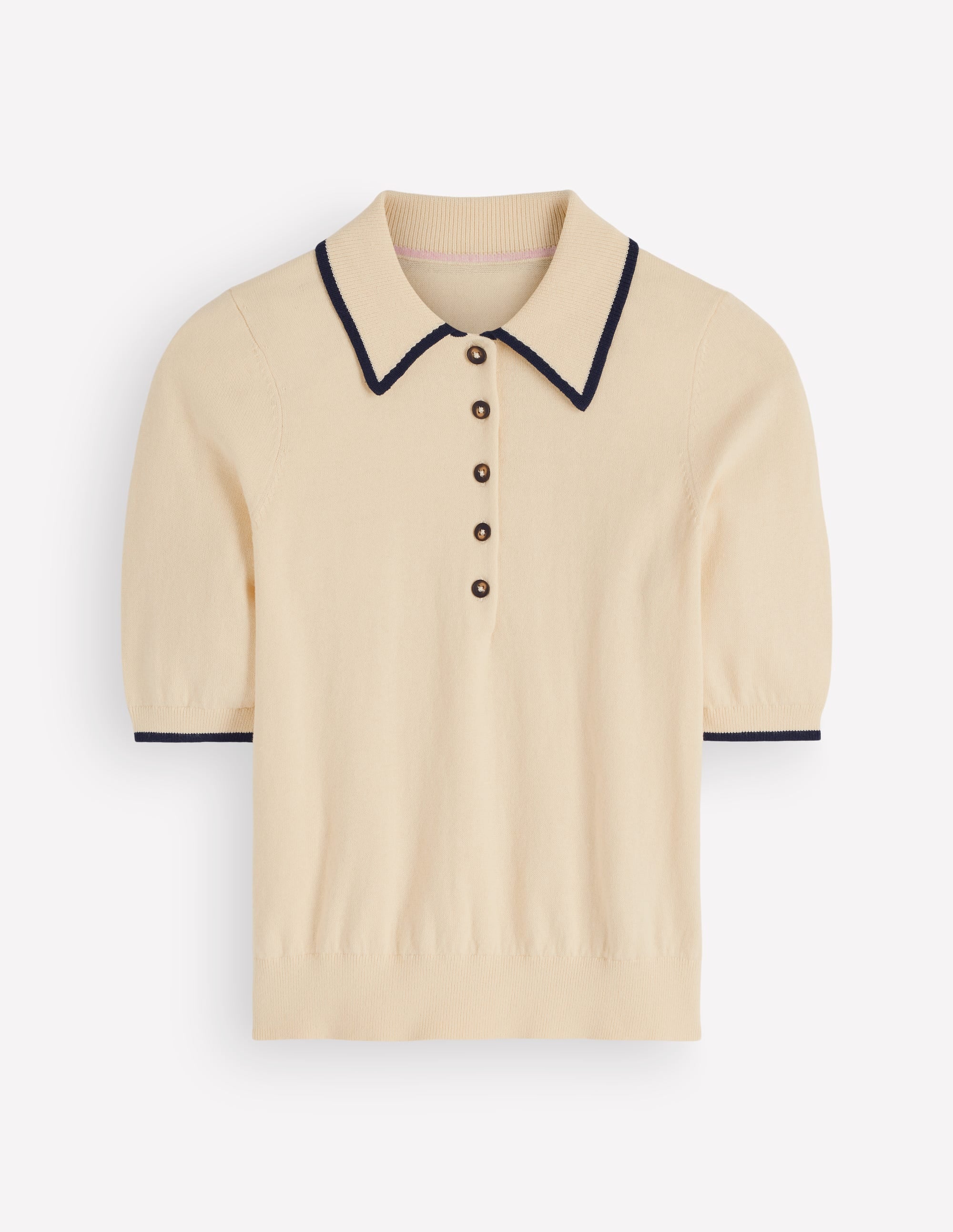 Collared Knitted T-shirt-Ivory, Navy - Image 8