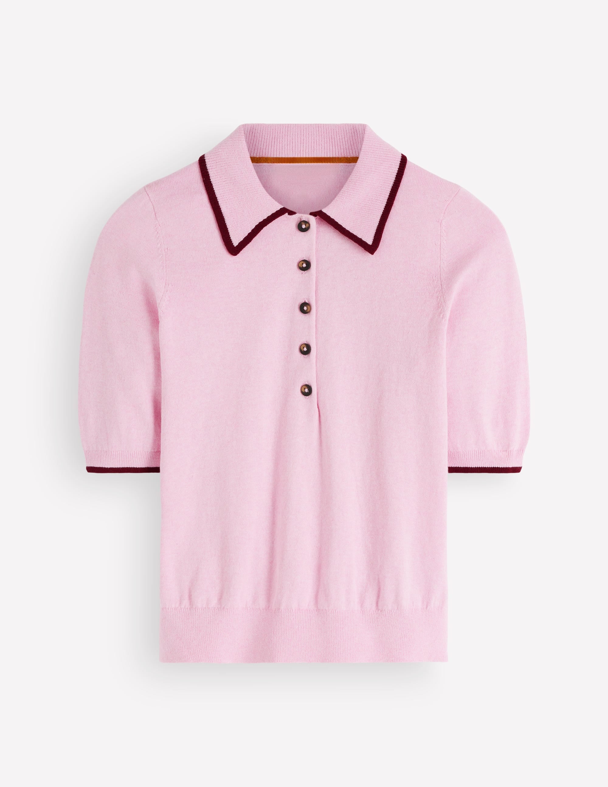 Collared Knitted T-shirt-Sheer Pink - Image 6