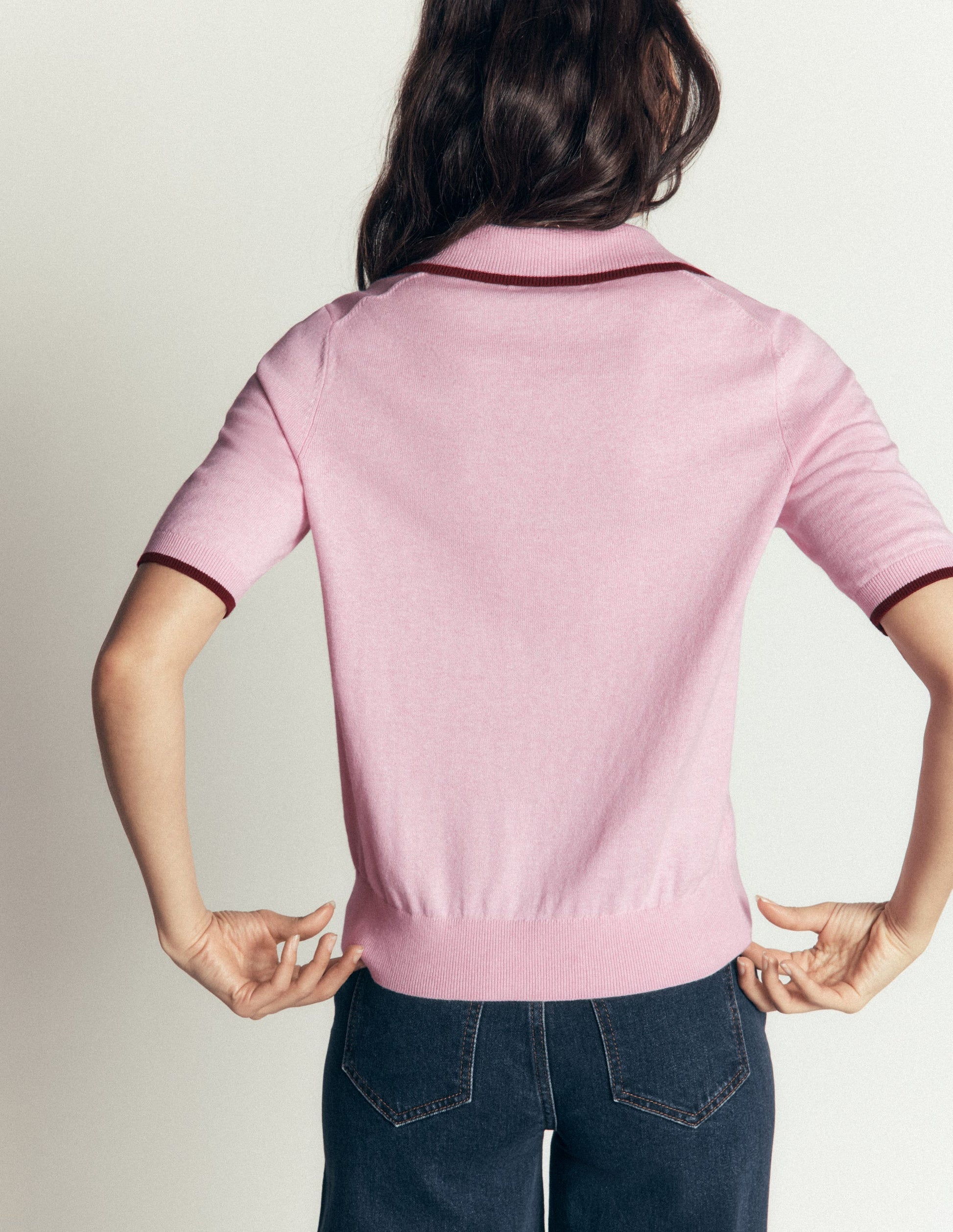 Collared Knitted T-shirt-Sheer Pink-4