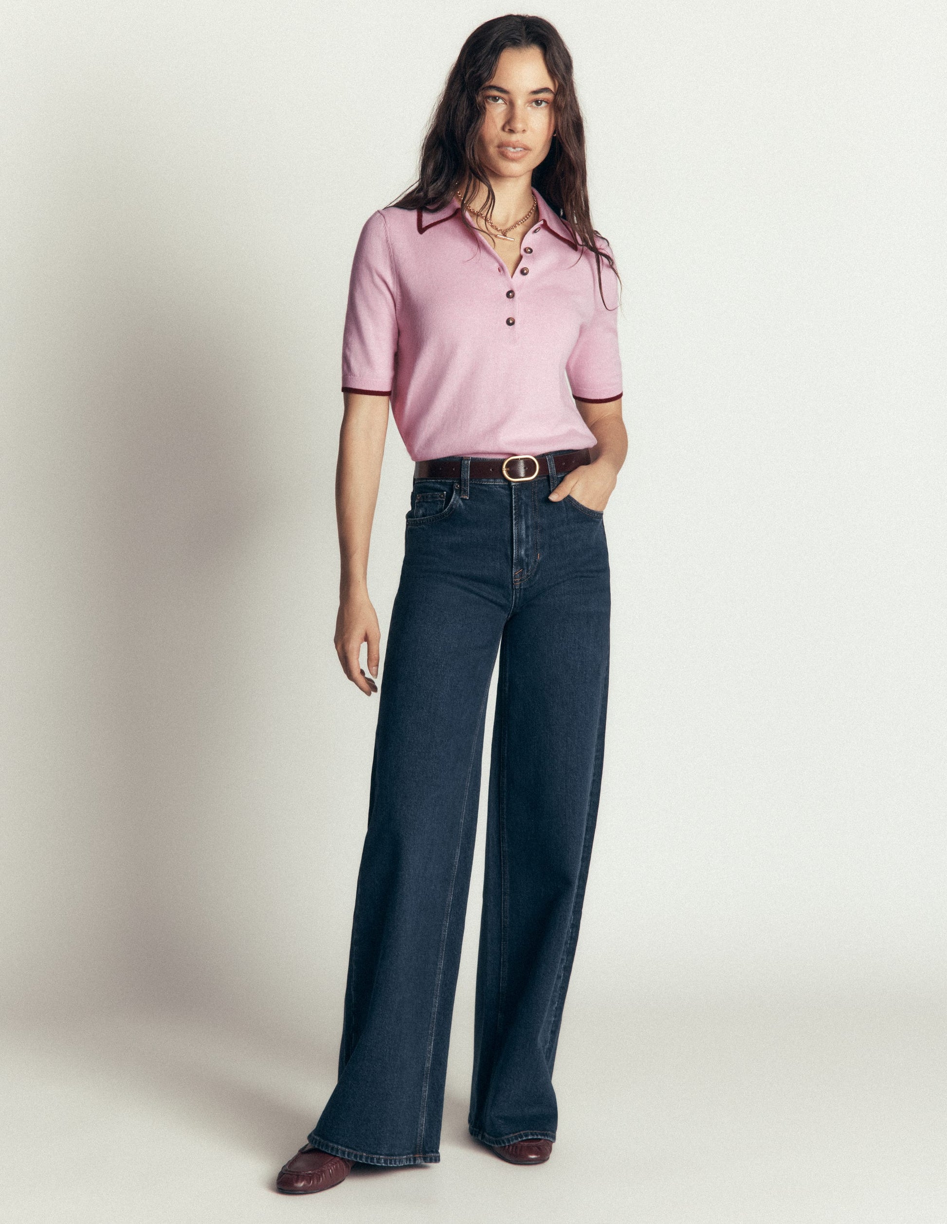 Collared Knitted T-shirt-Sheer Pink-5