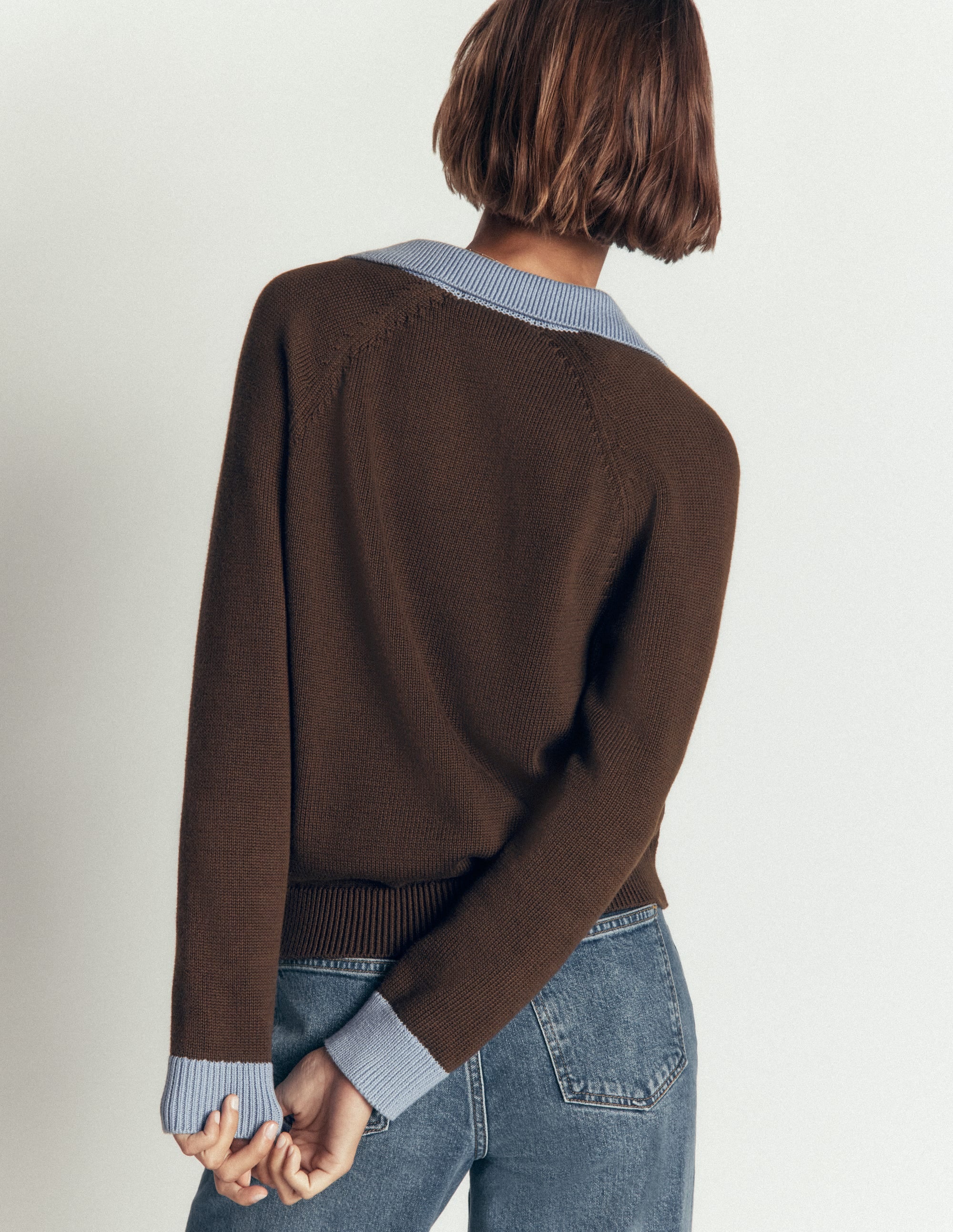 Lucy Cotton Henley Sweater-Bitter Chocolate - Image 3
