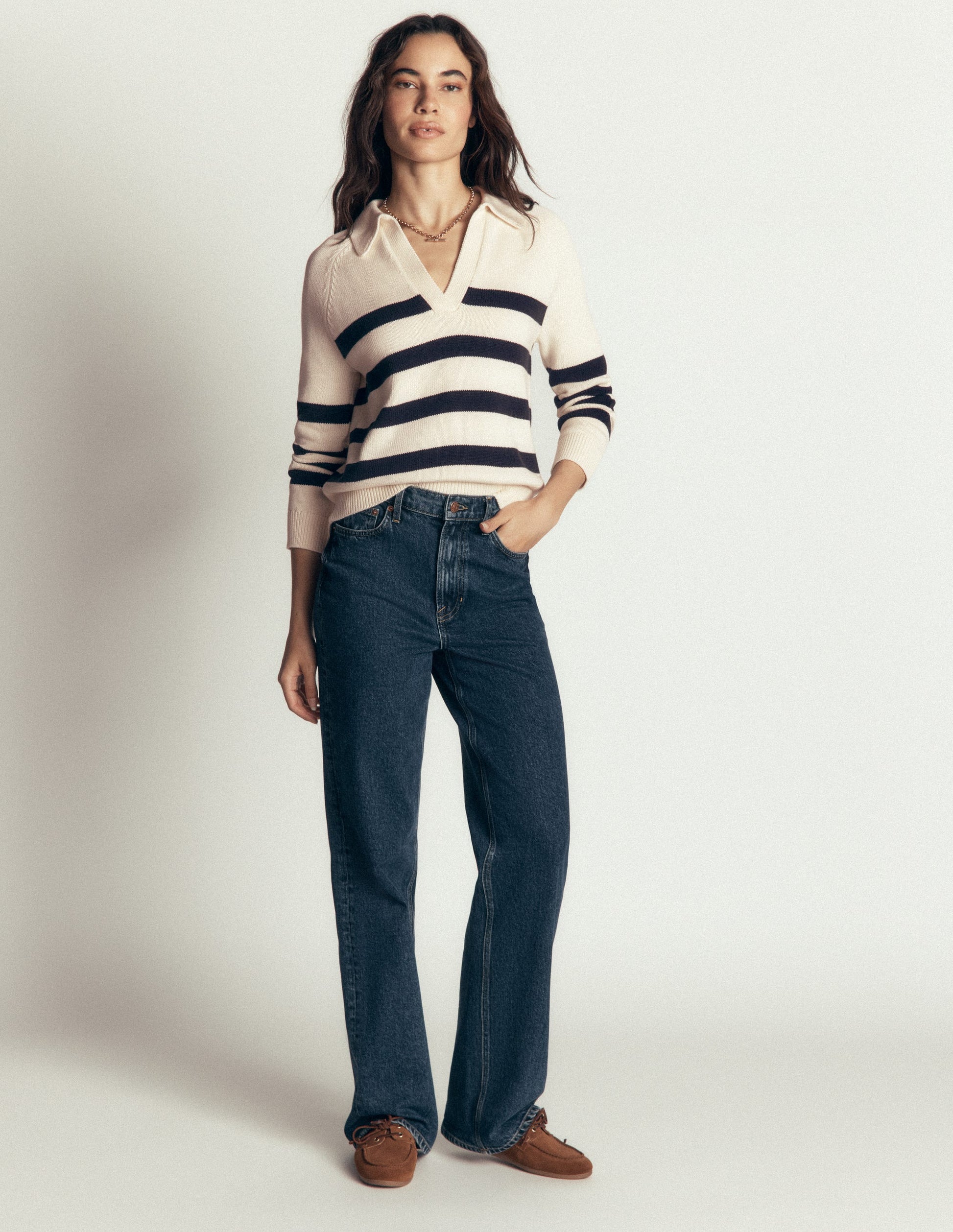 Lucy Cotton Henley Sweater-Ivory, Navy Stripe-4