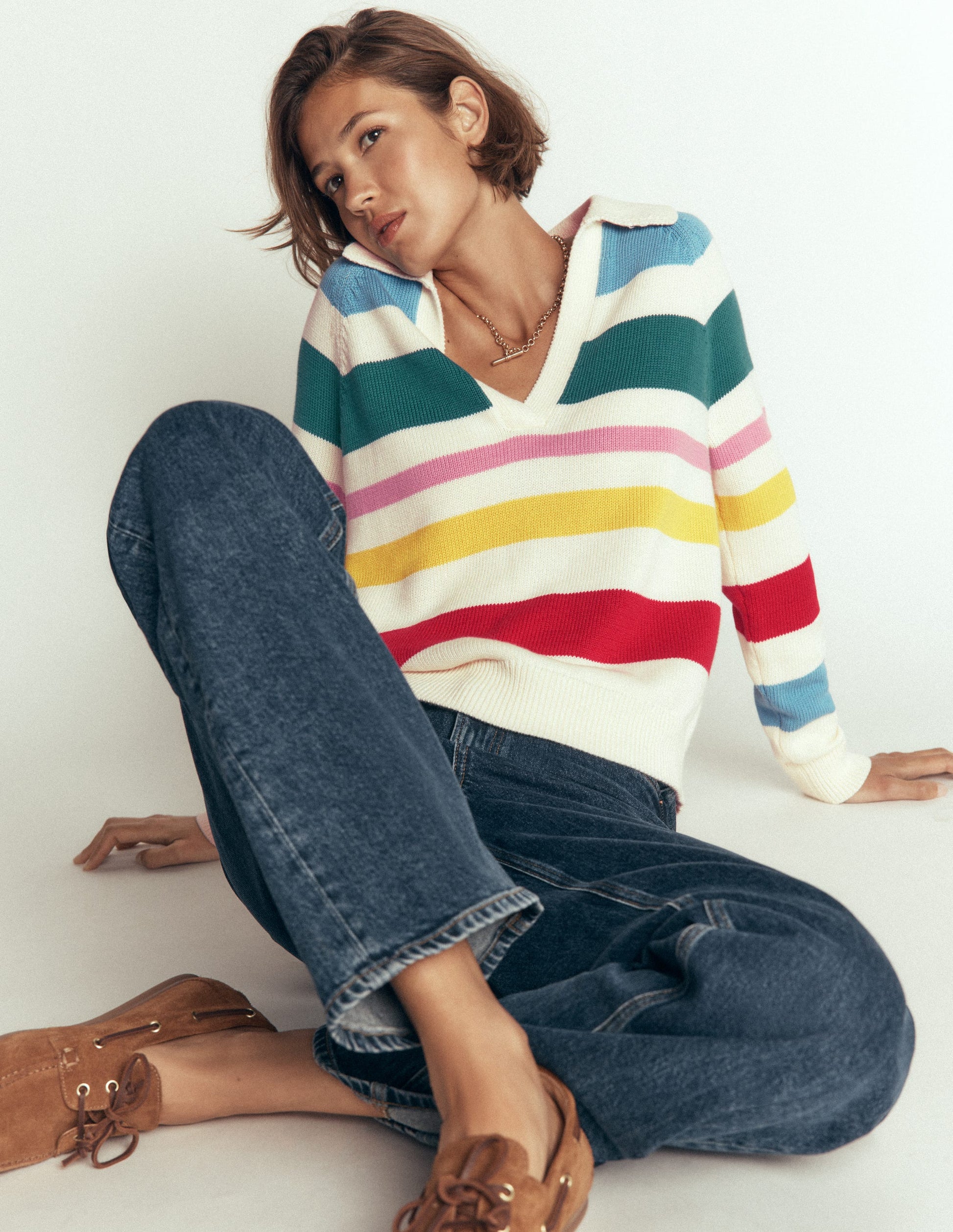 Lucy Cotton Henley Sweater-Multi Stripe-3