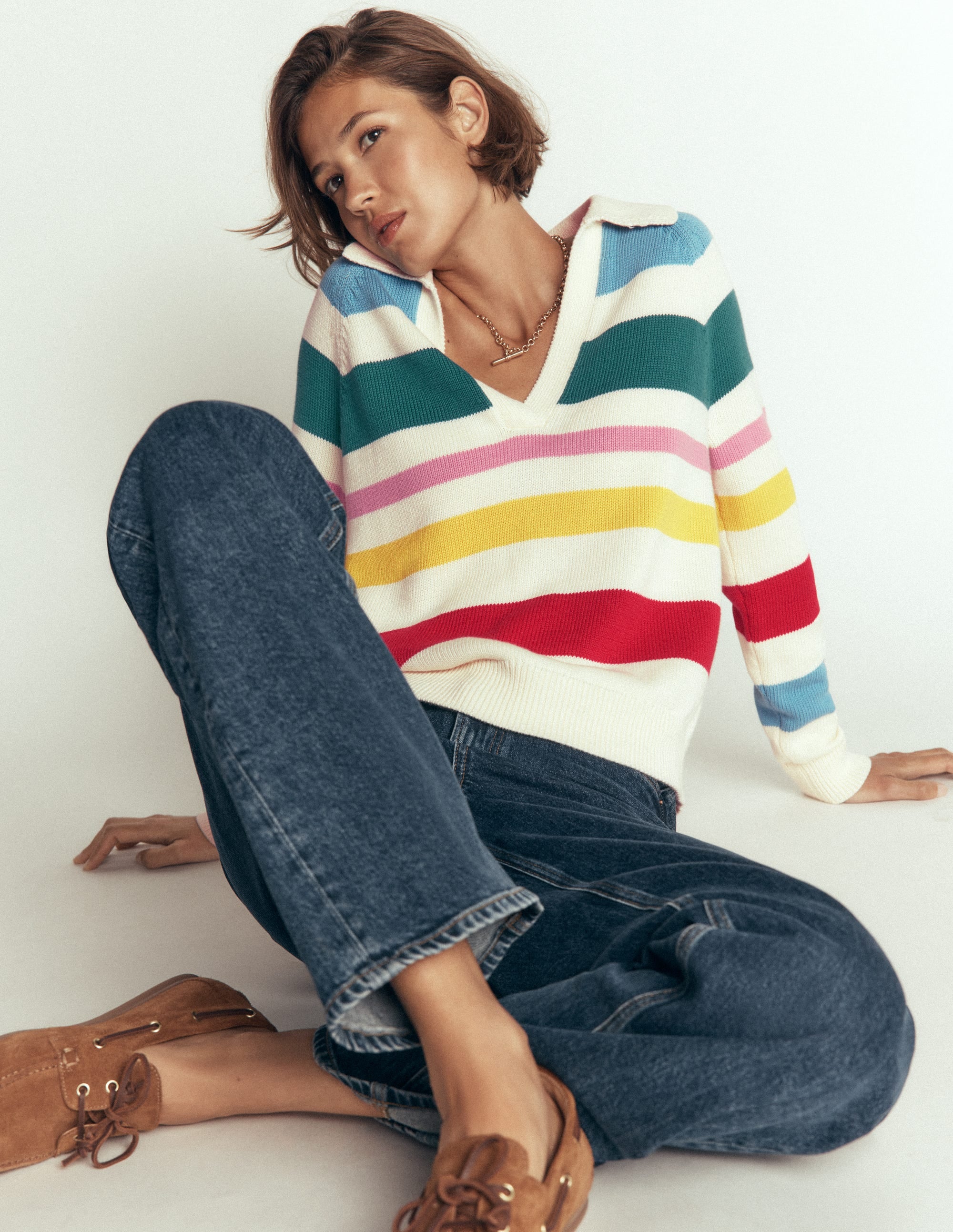 Lucy Cotton Henley Sweater-Multi Stripe - Image 2
