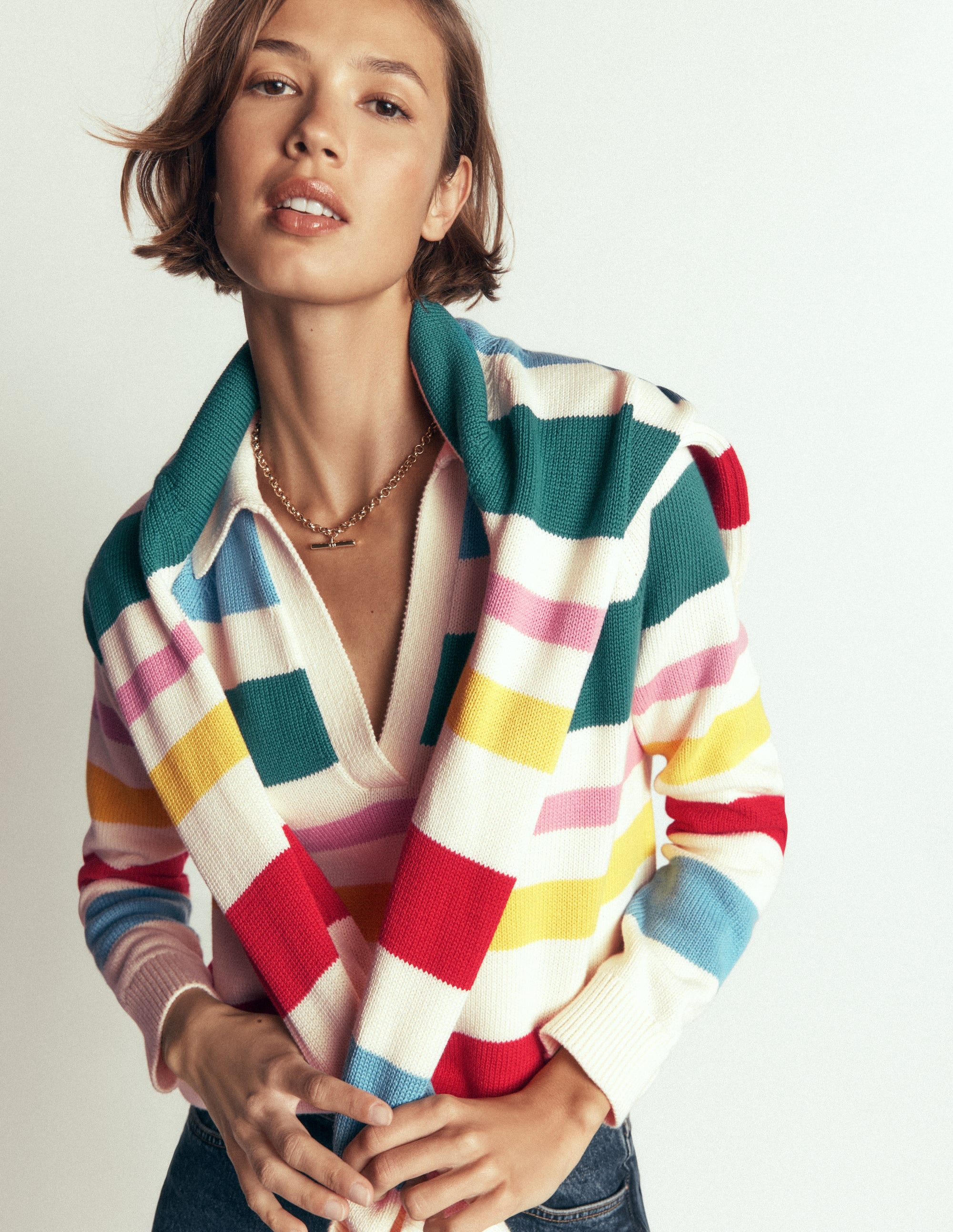 Lucy Cotton Henley Sweater-Multi Stripe - Image 6