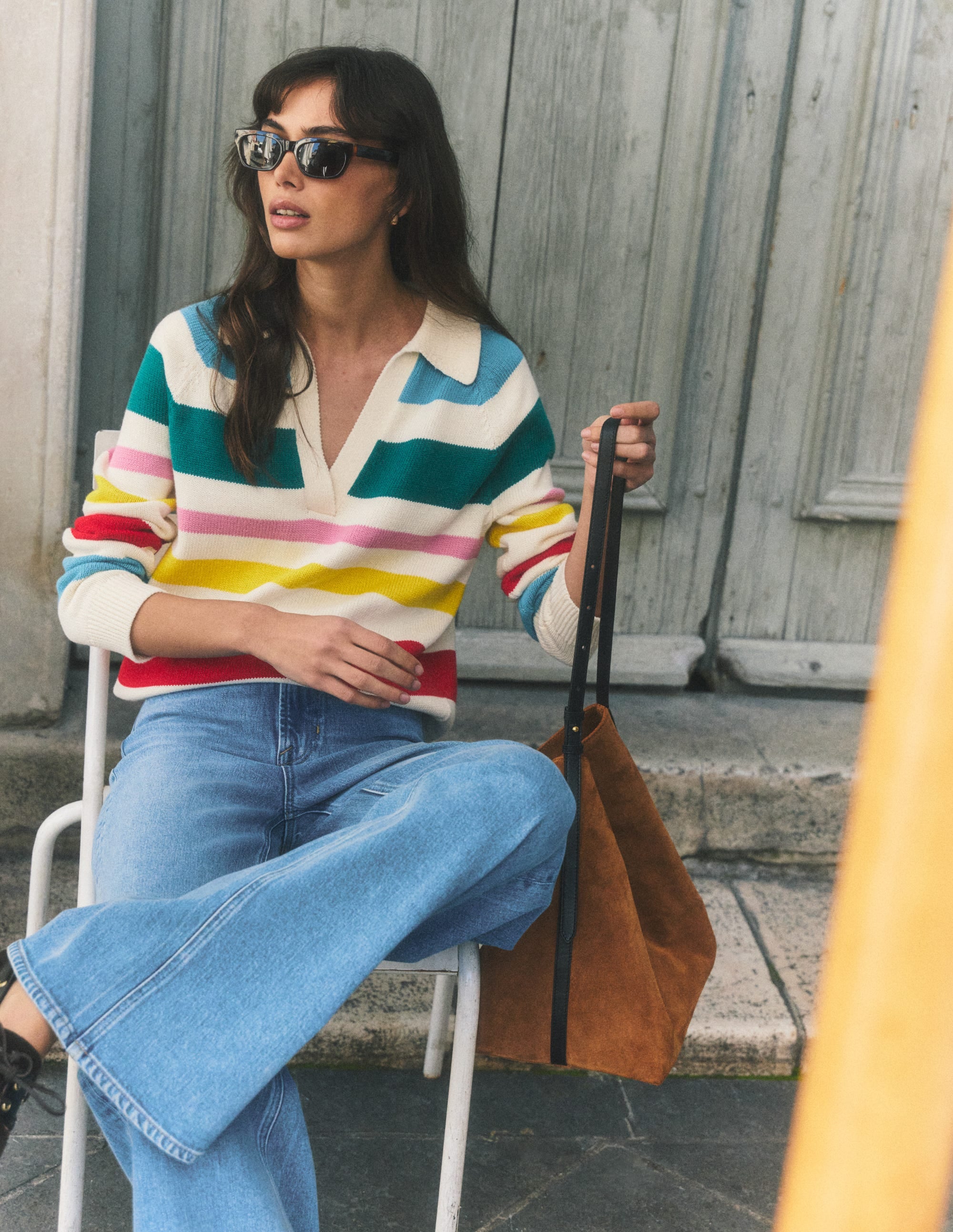 Lucy Cotton Henley Sweater-Multi Stripe - Image 1