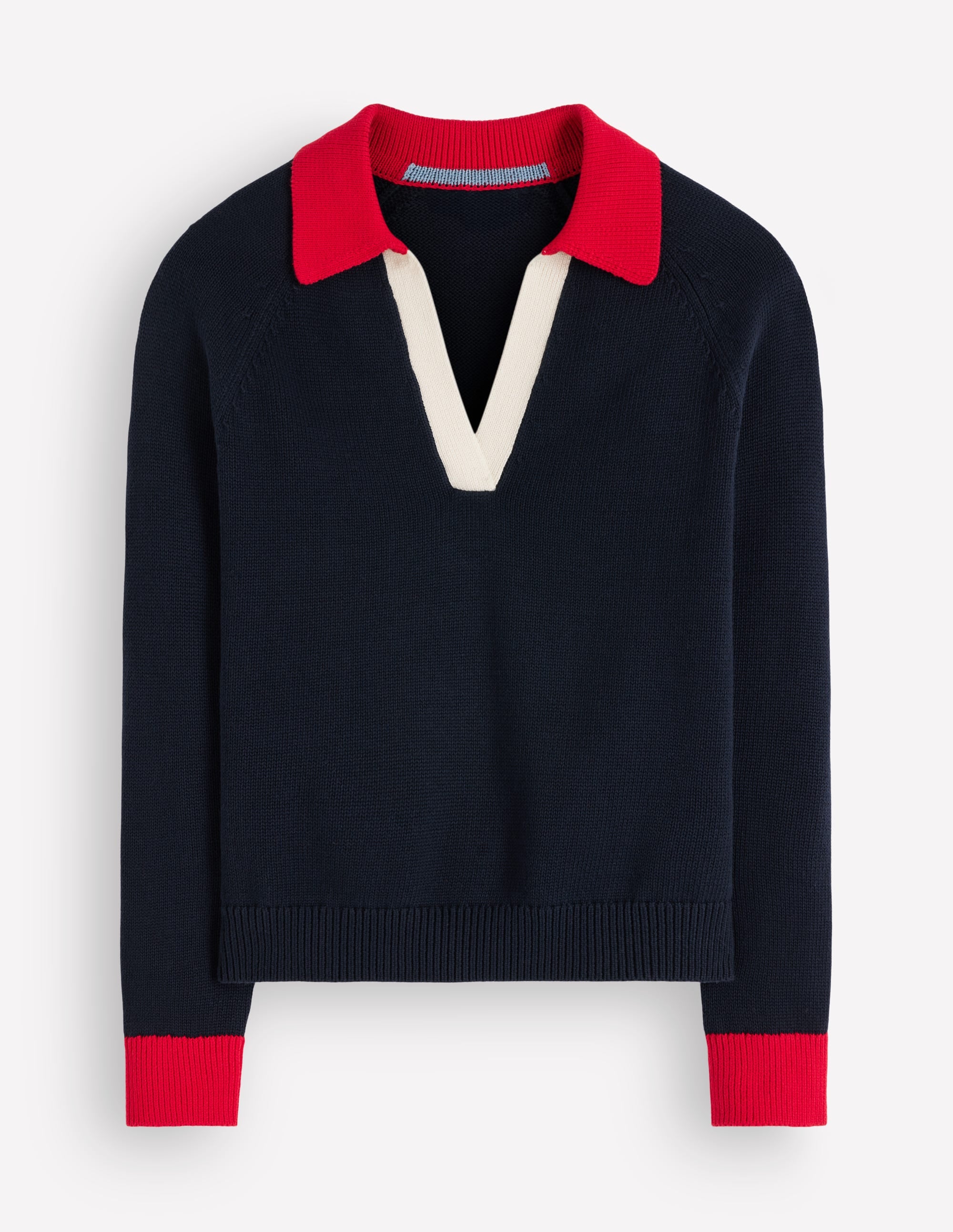 Lucy Cotton Henley Sweater-Navy Colourblock - Image 6