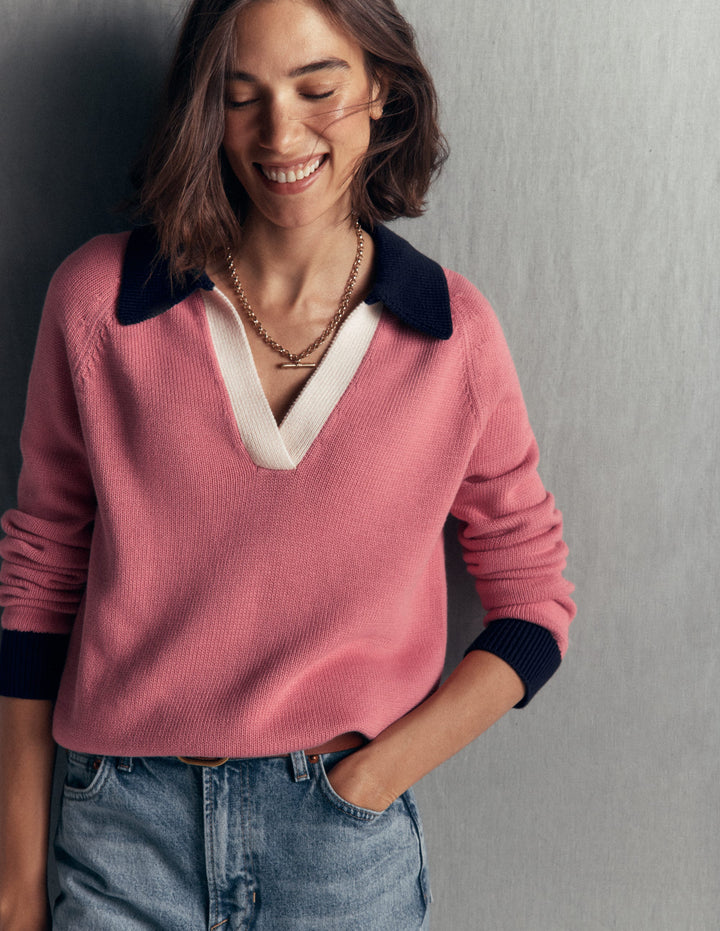 Lucy Cotton Henley Sweater-Forminca Pink