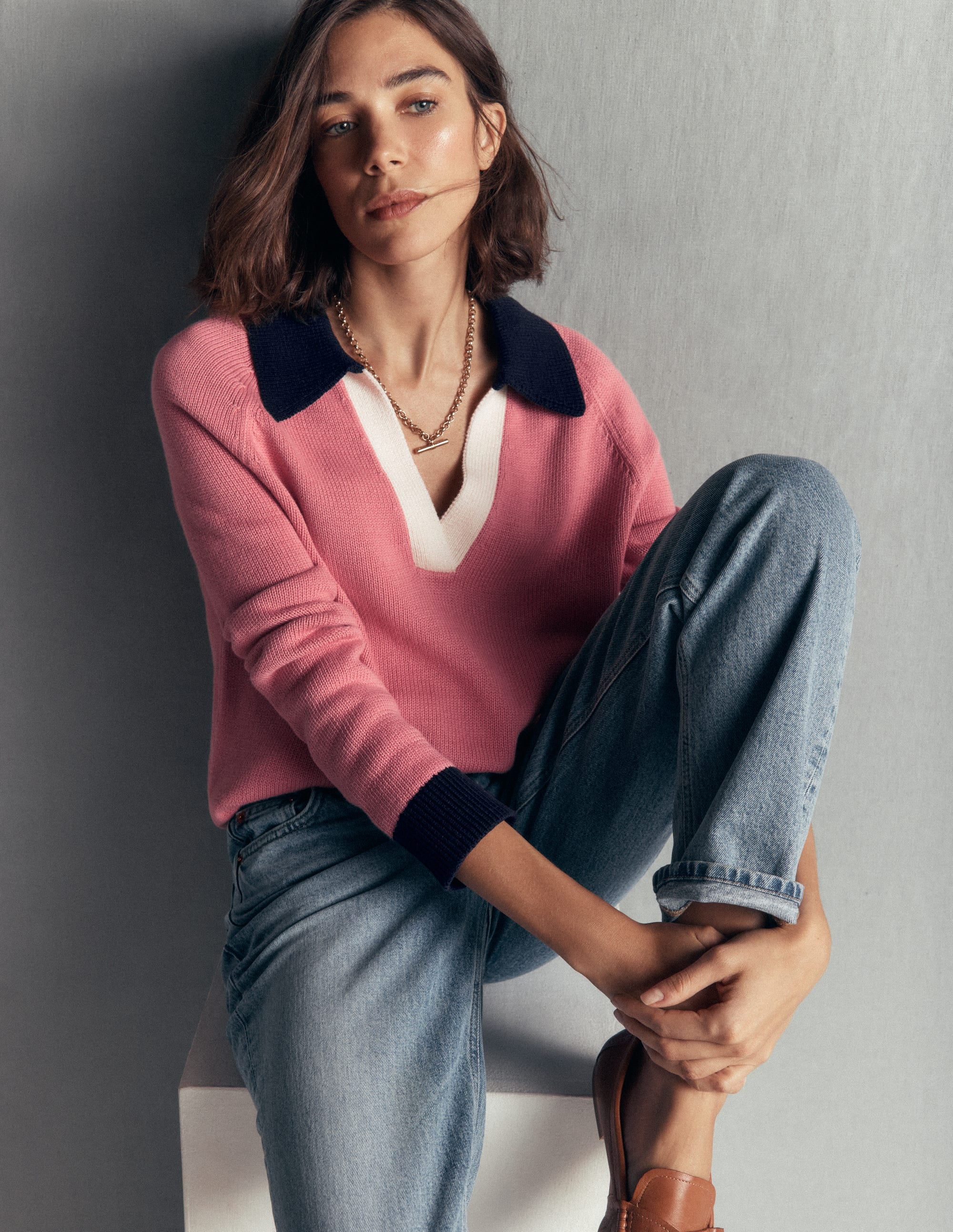 Lucy Cotton Henley Sweater-Forminca Pink - Image 4