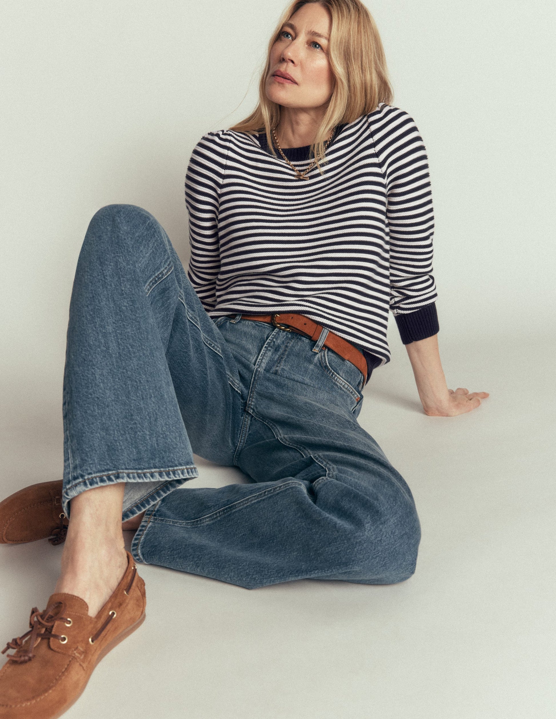 Textured Stitch Jumper-Navy, Ivory-1