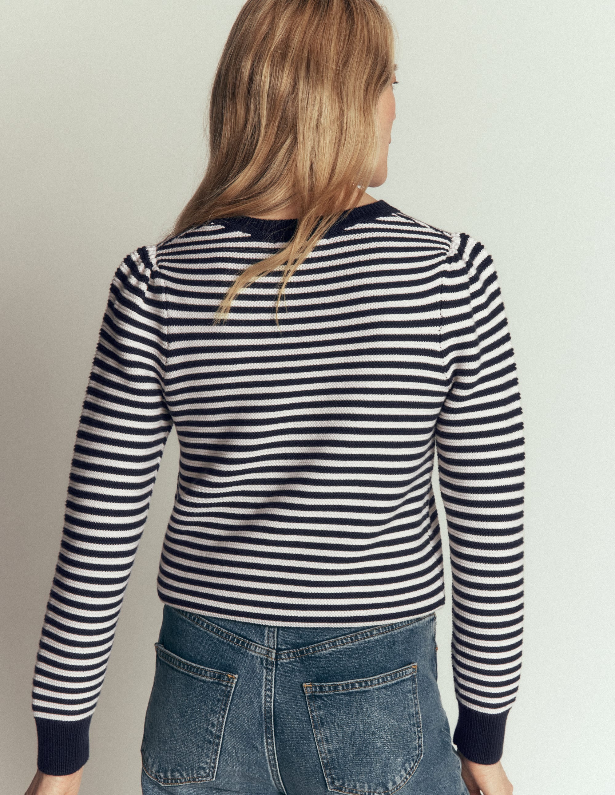 Textured Stitch Jumper-Navy, Ivory - Image 3