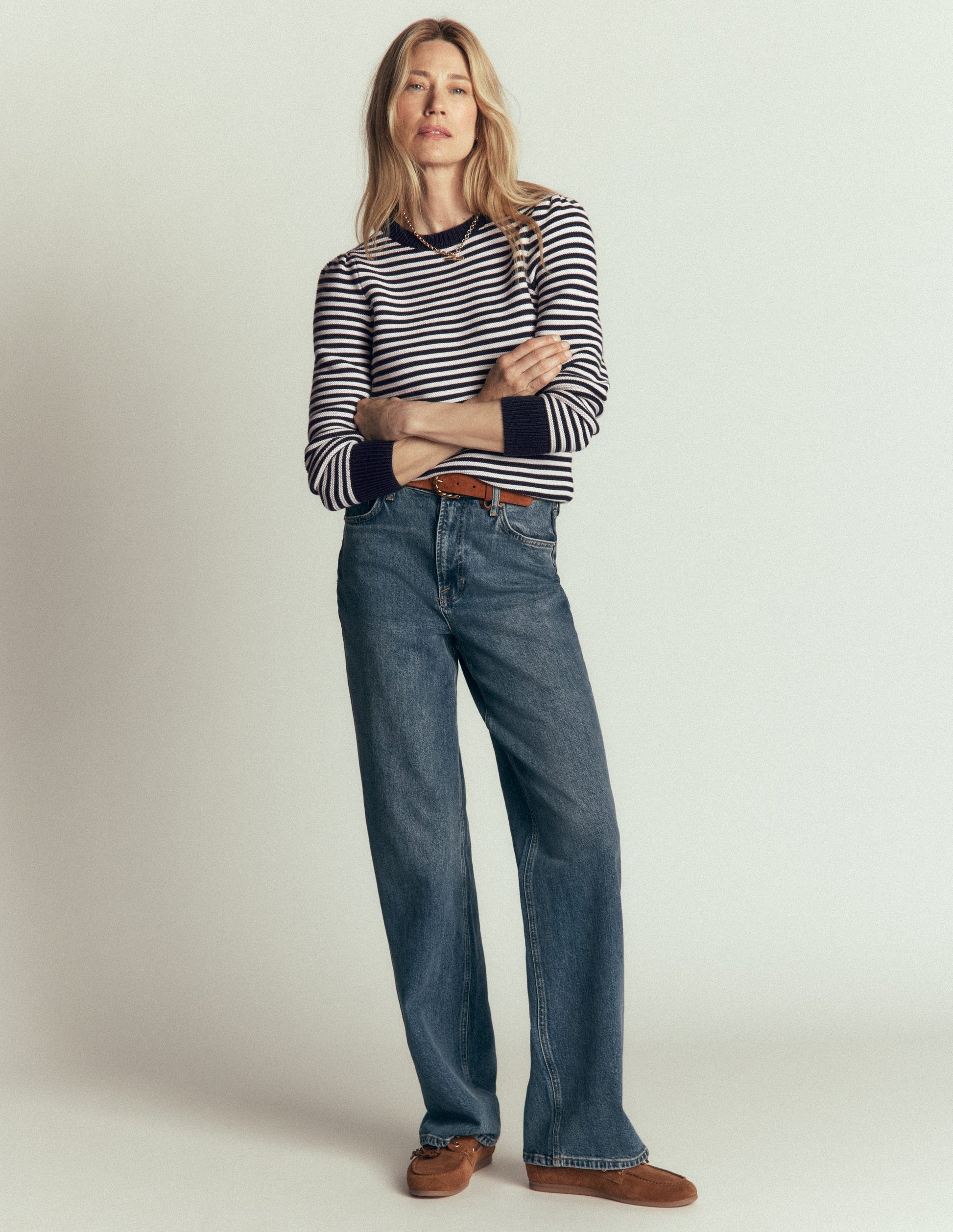 Textured Stitch Jumper-Navy, Ivory-4