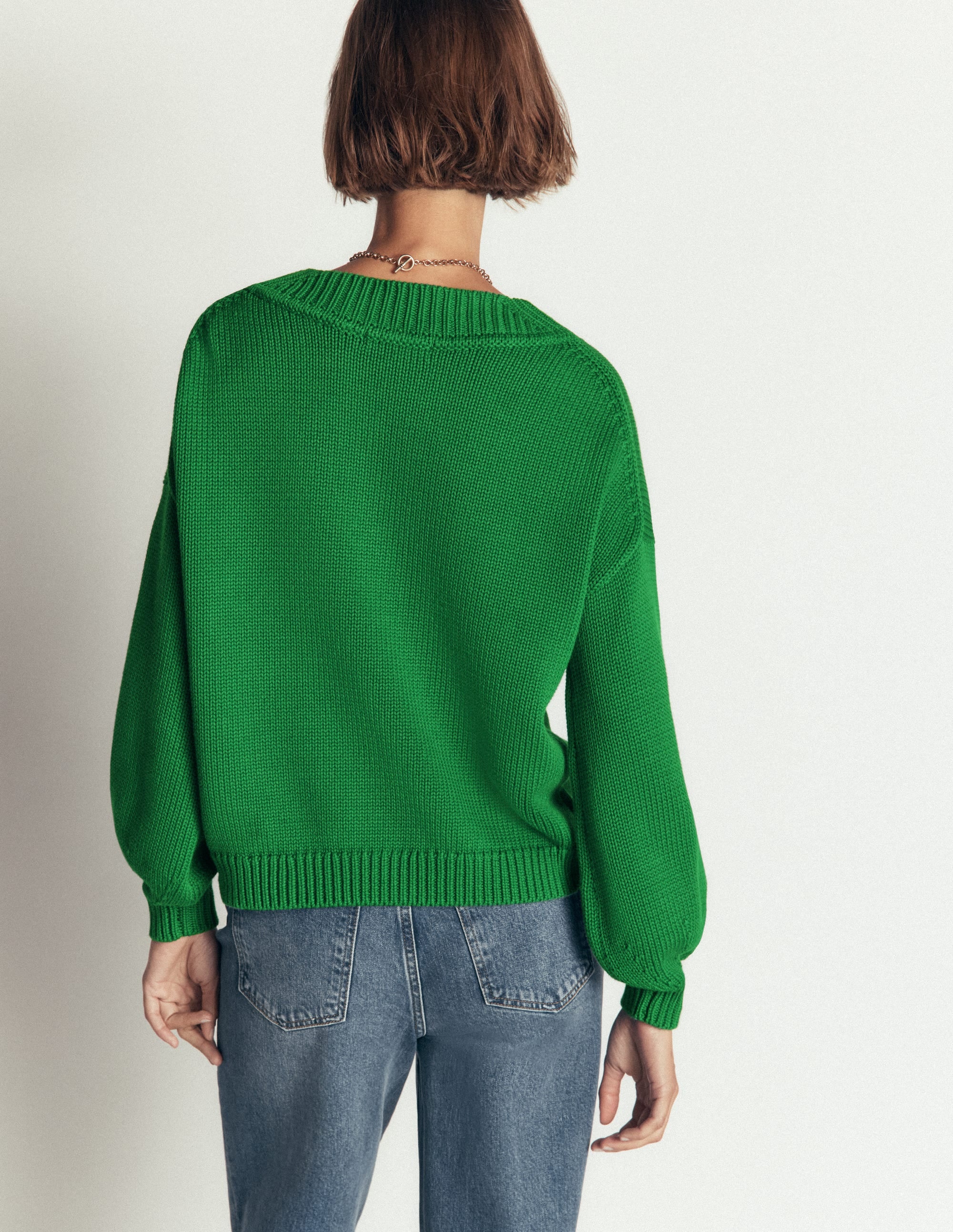 Lucy Cotton V-neck Sweater-Highland Green - Image 3