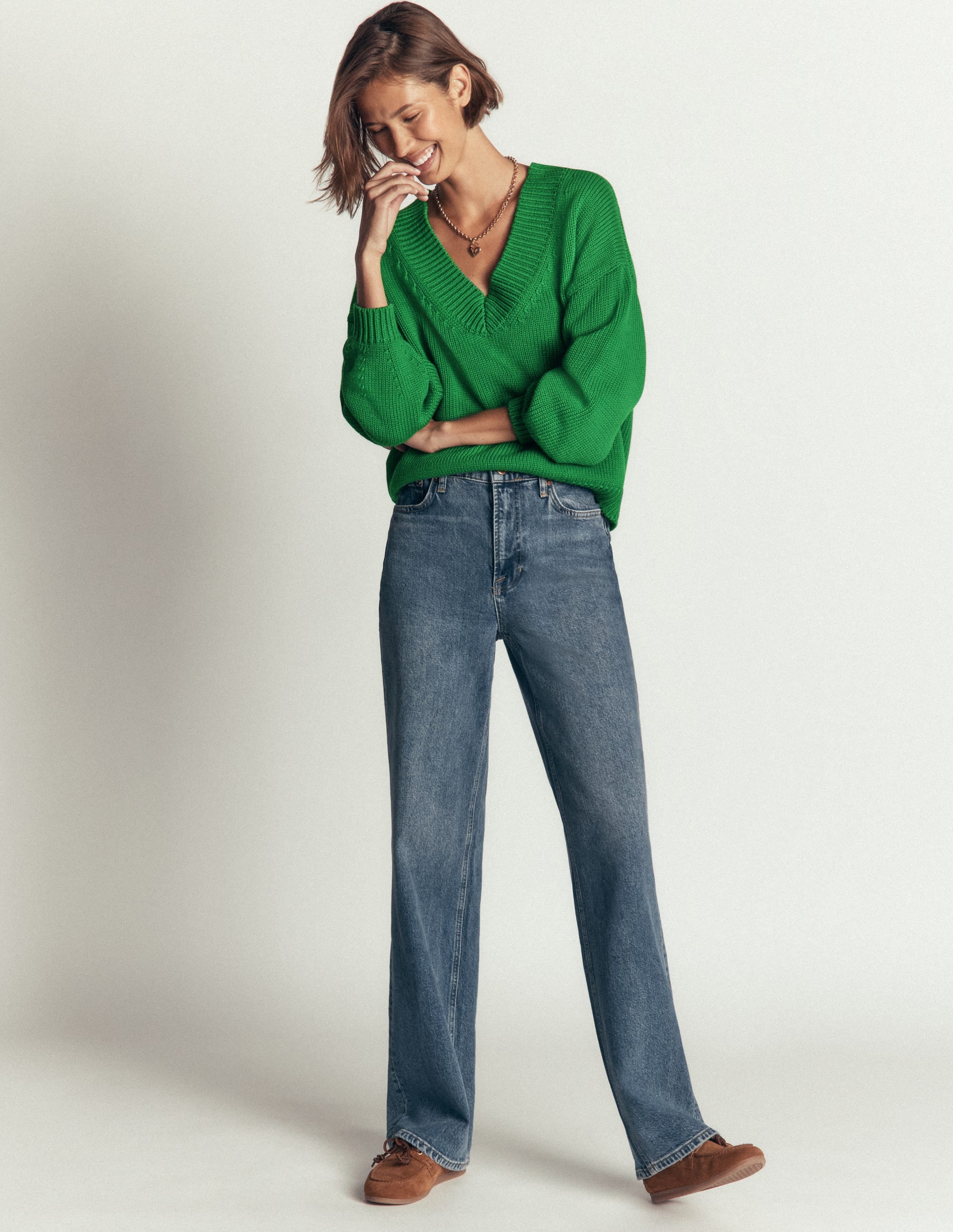 Lucy Cotton V-neck Sweater-Highland Green - Image 4