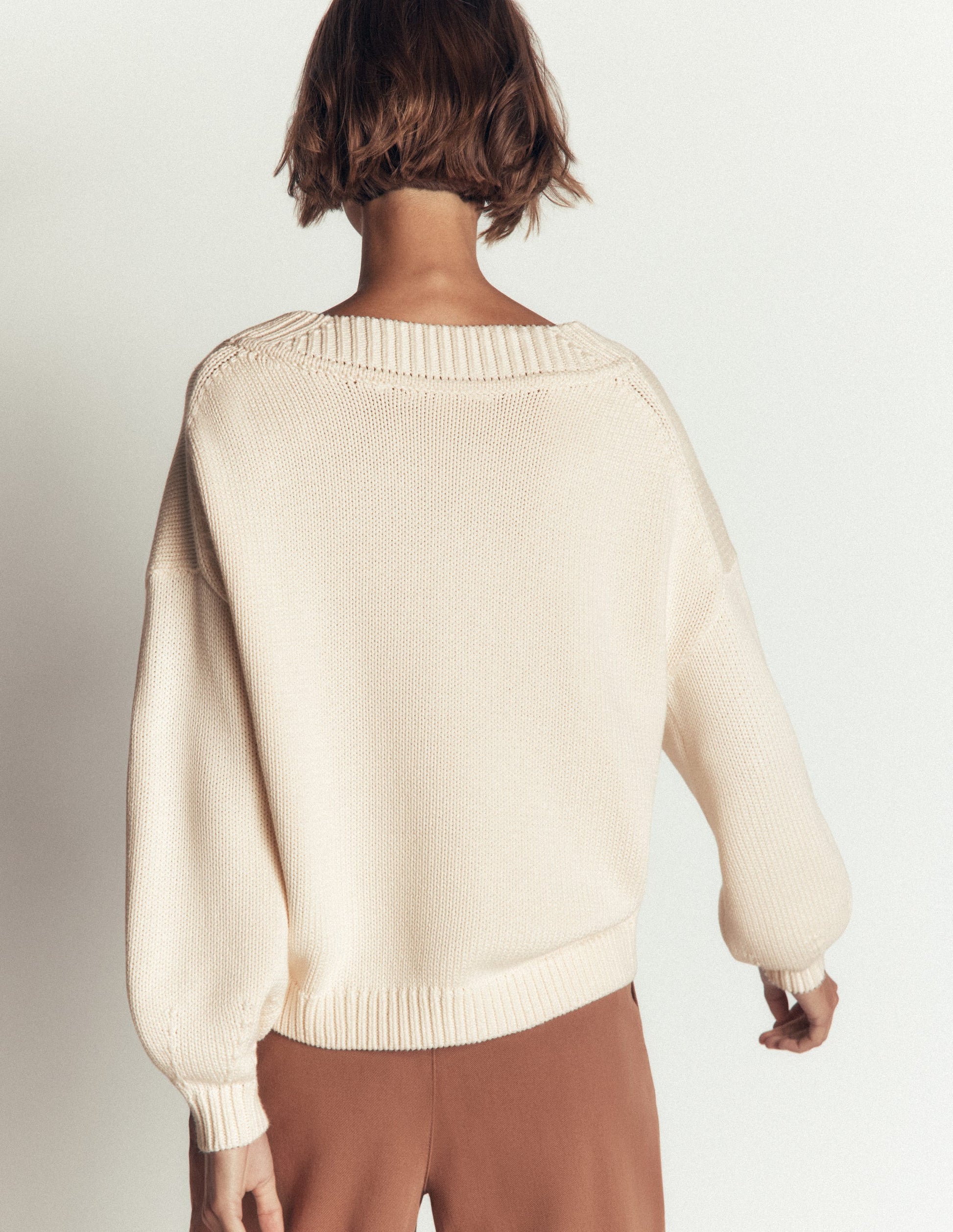 Lucy Cotton V-neck Sweater-Ivory-3