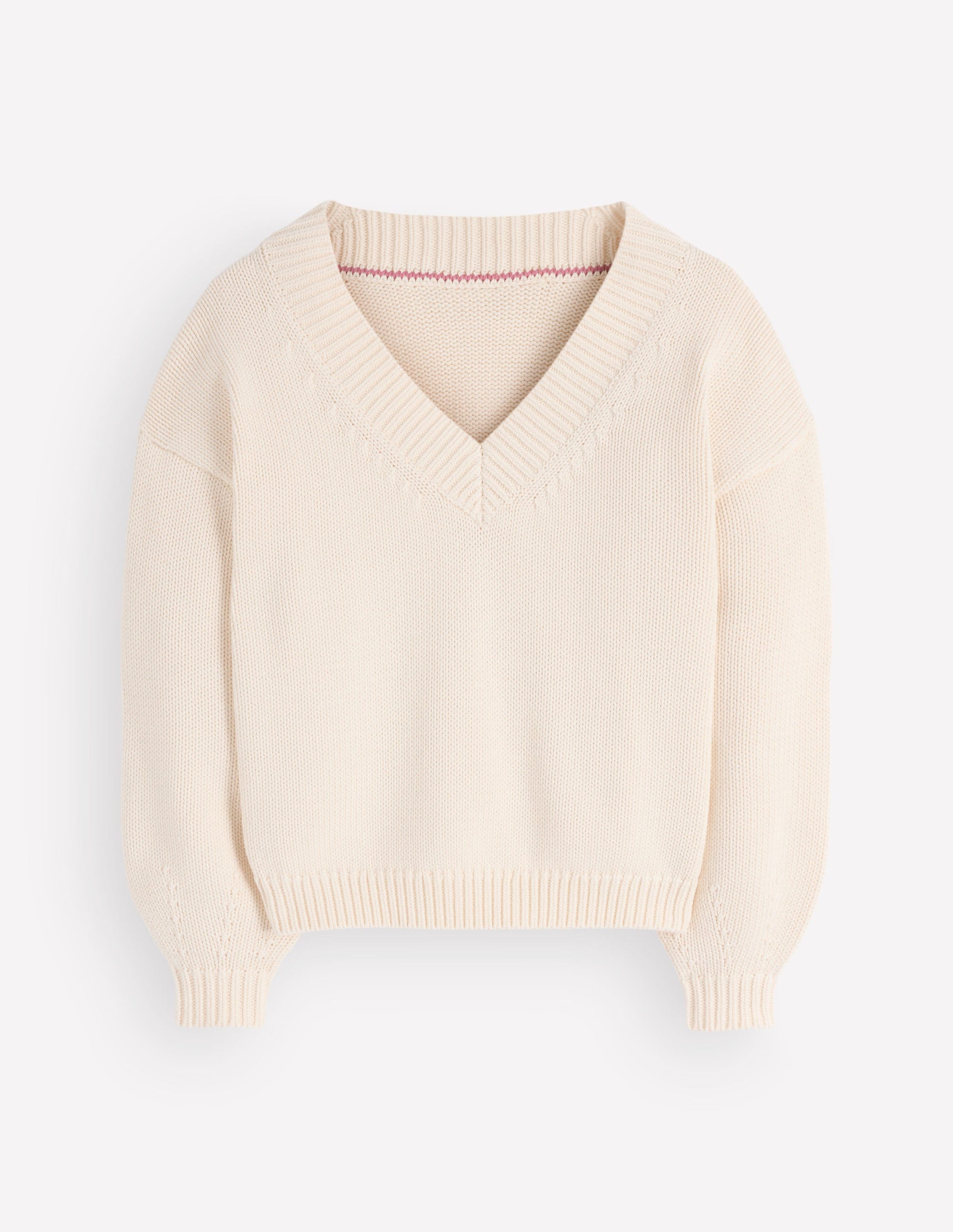 Lucy Cotton V-neck Sweater-Ivory-8