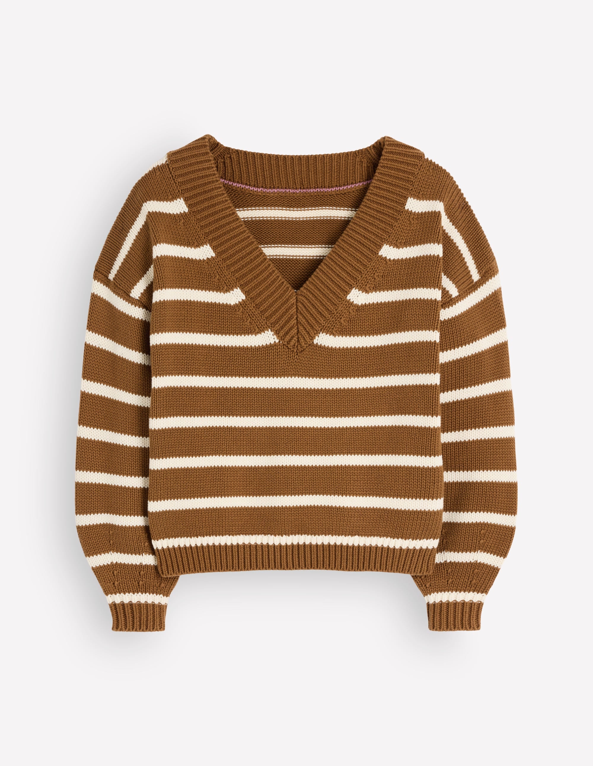 Lucy Cotton V-neck Sweater-Gingerbread, Ivory - Image 8