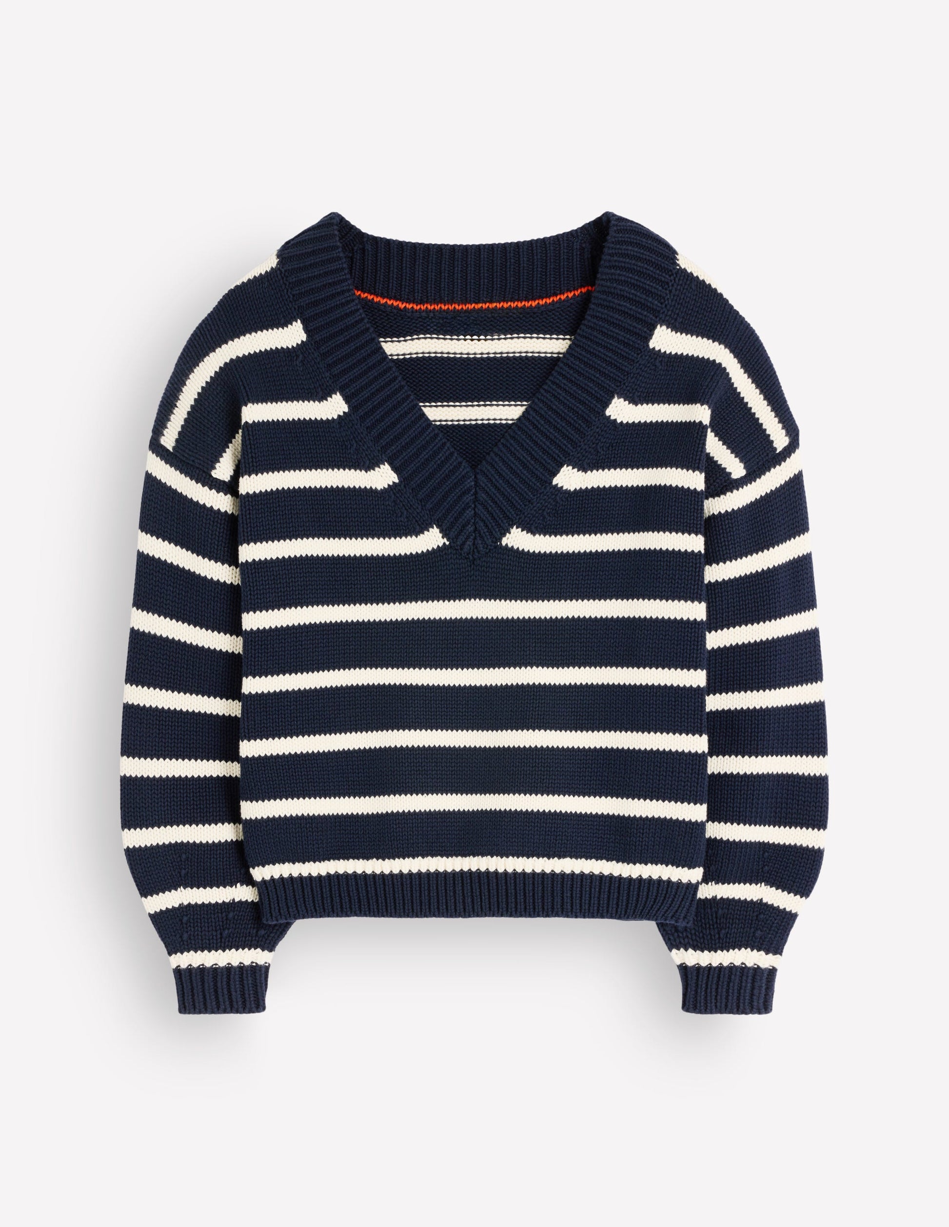 Lucy Cotton V-neck Sweater-Navy, Ivory-7