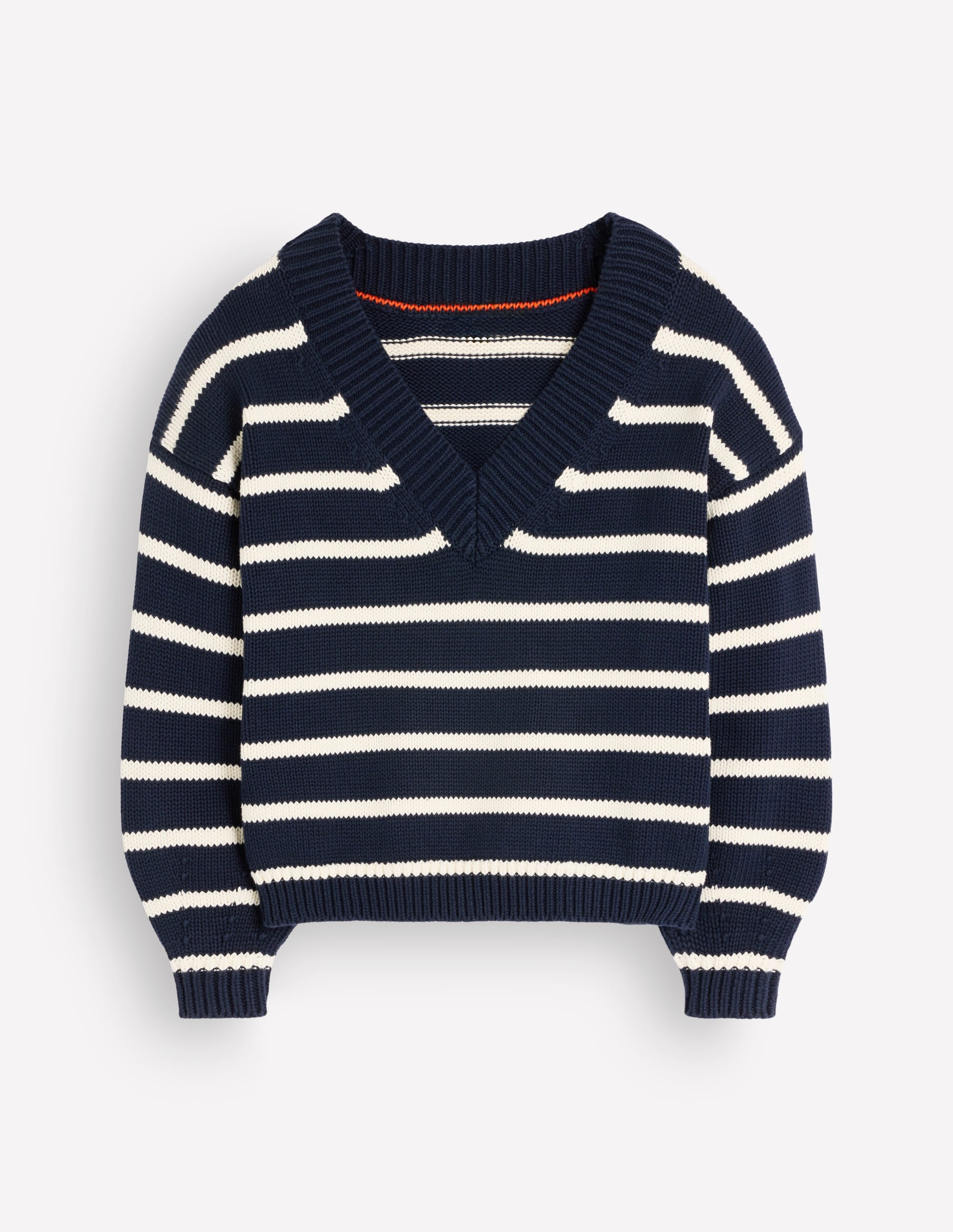 Lucy Cotton V-neck Sweater-Navy, Ivory - Image 7