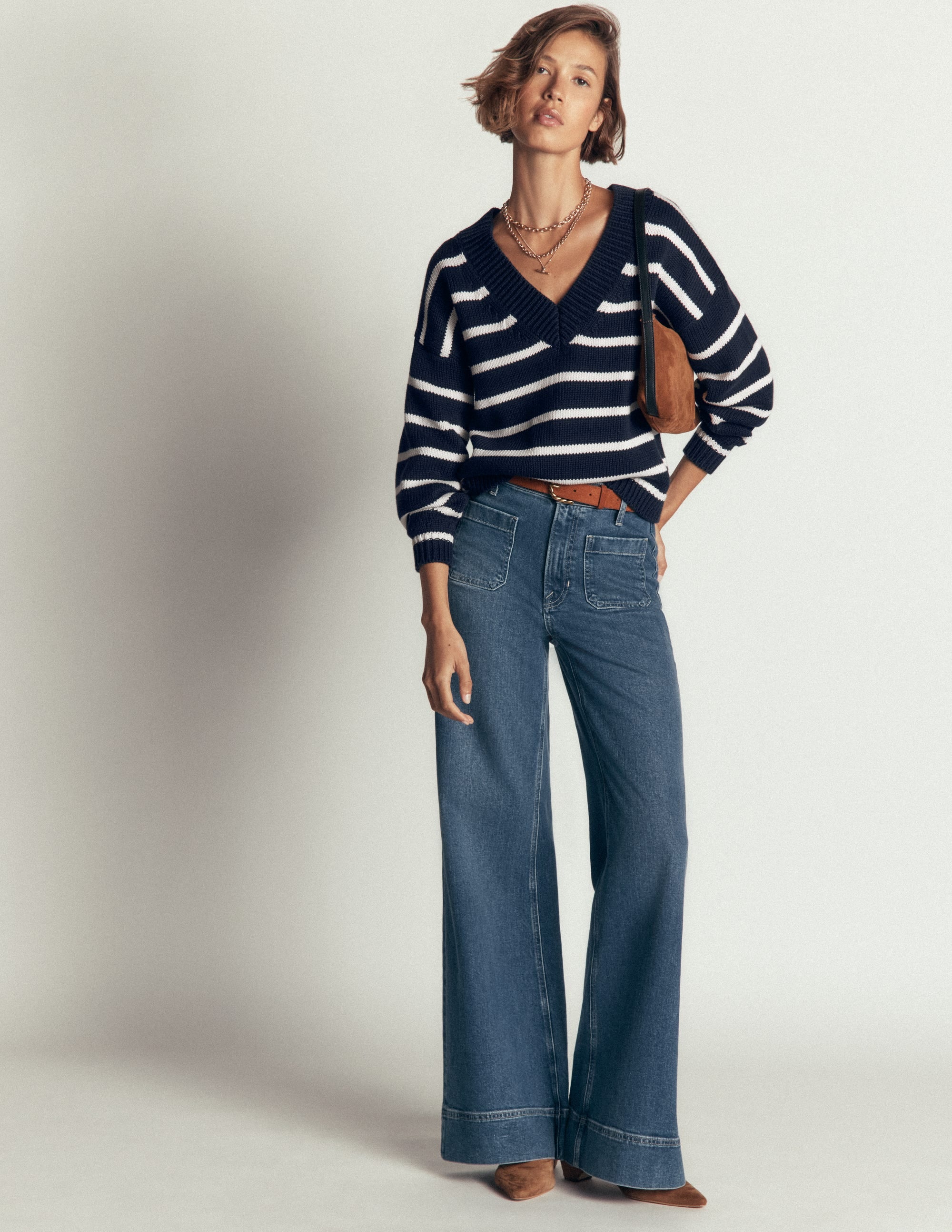Lucy Cotton V-neck Sweater-Navy, Ivory - Image 4