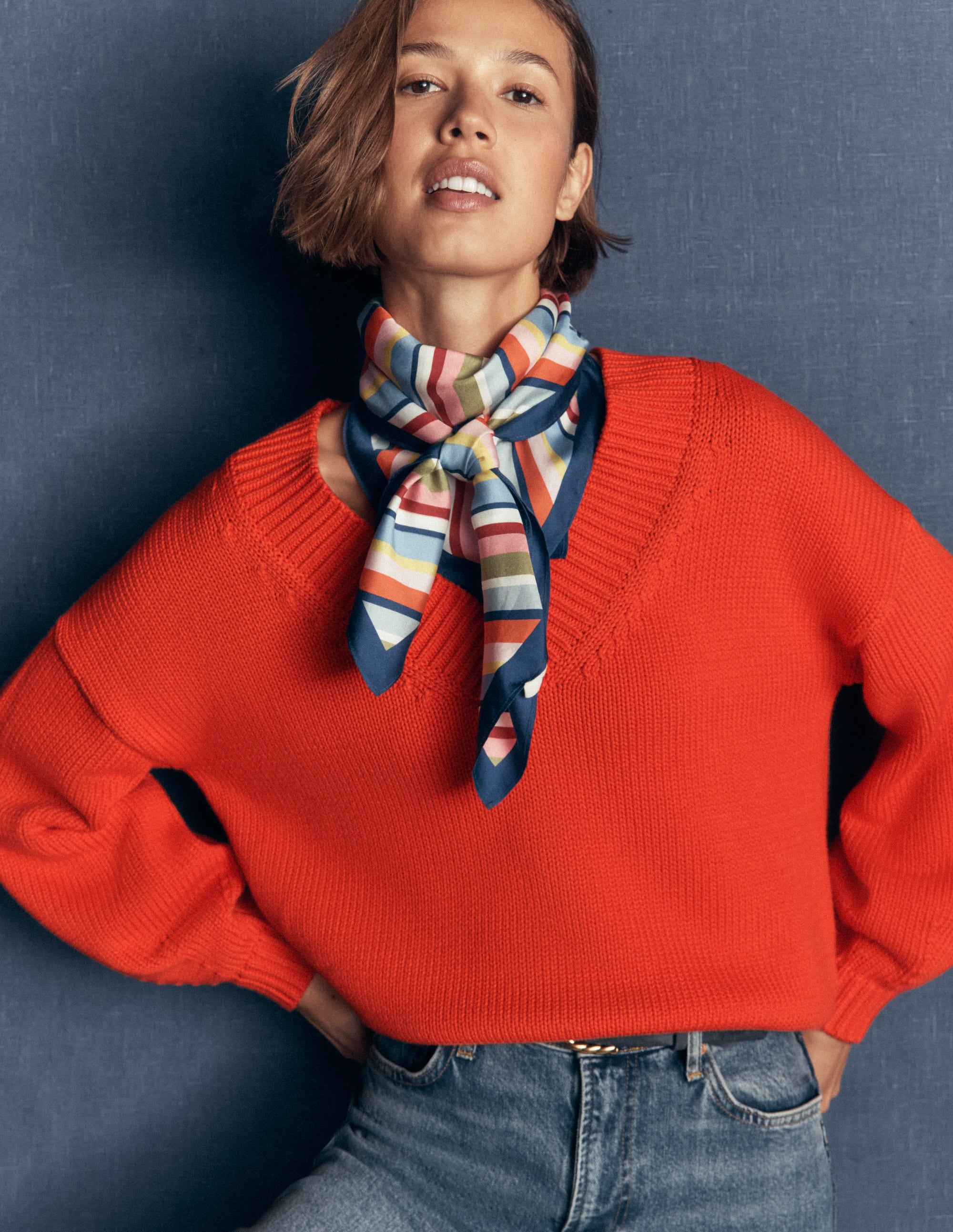 Lucy Cotton V - neck Sweater - Sunset Orange | Boden USA