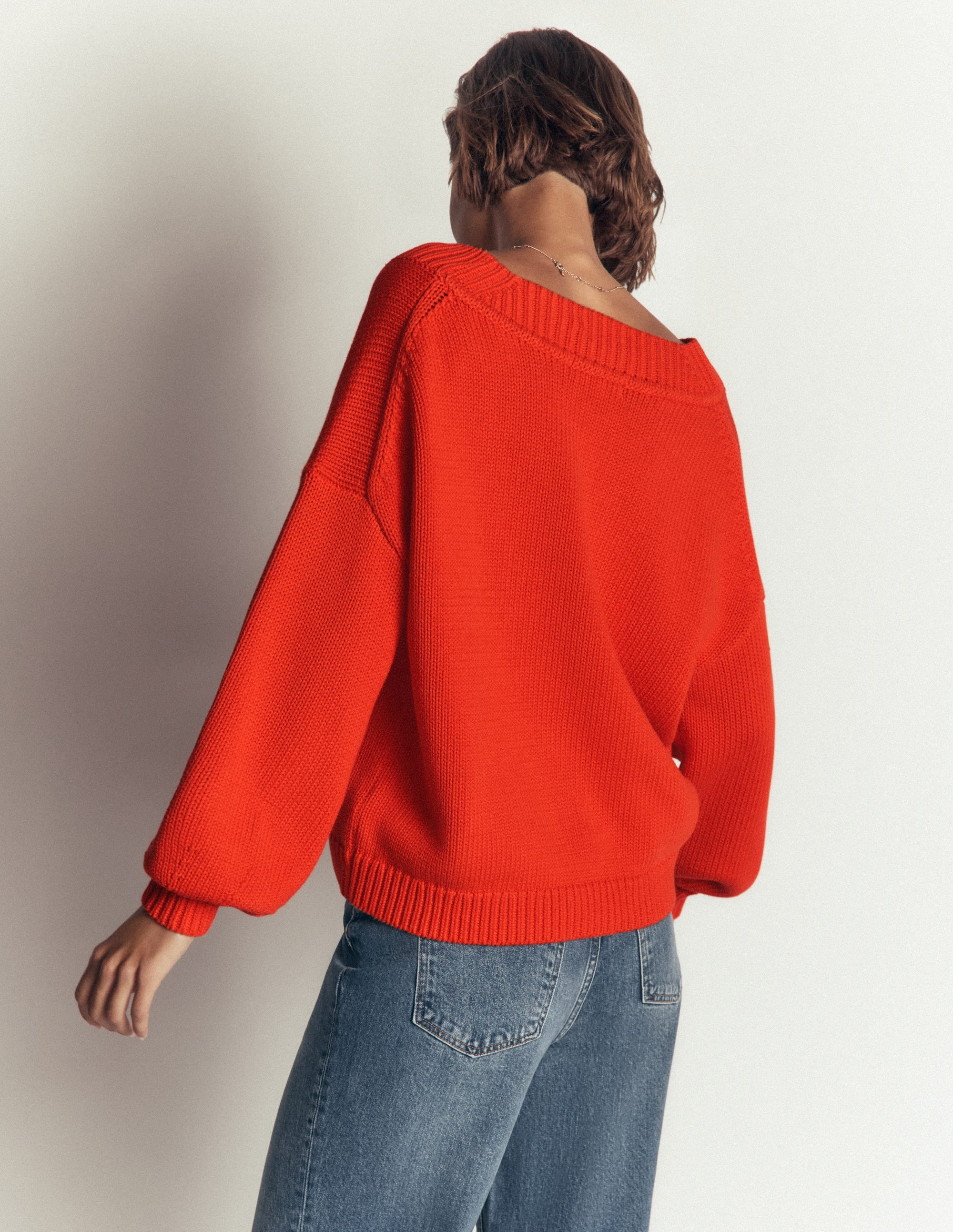 Lucy Cotton V-neck Sweater-Sunset Orange - Image 3