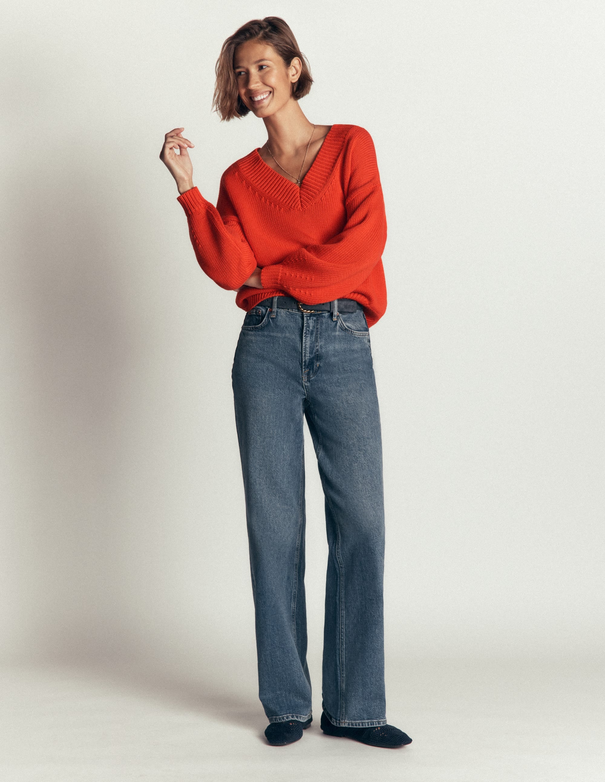 Lucy Cotton V-neck Sweater-Sunset Orange - Image 4